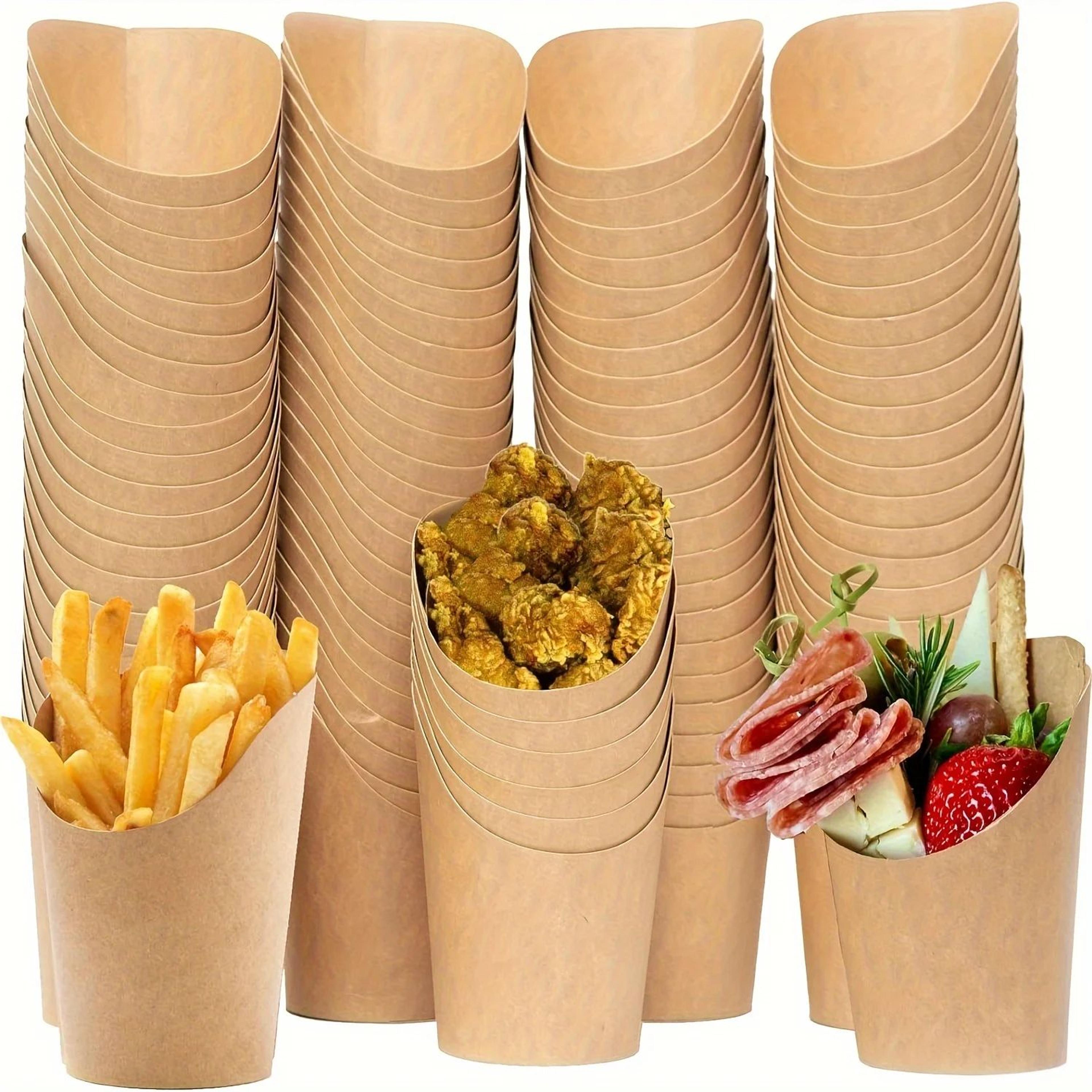 kraft paper snack cups – disposable holders for fries, popcorn and charcuterie at parties and celebrations