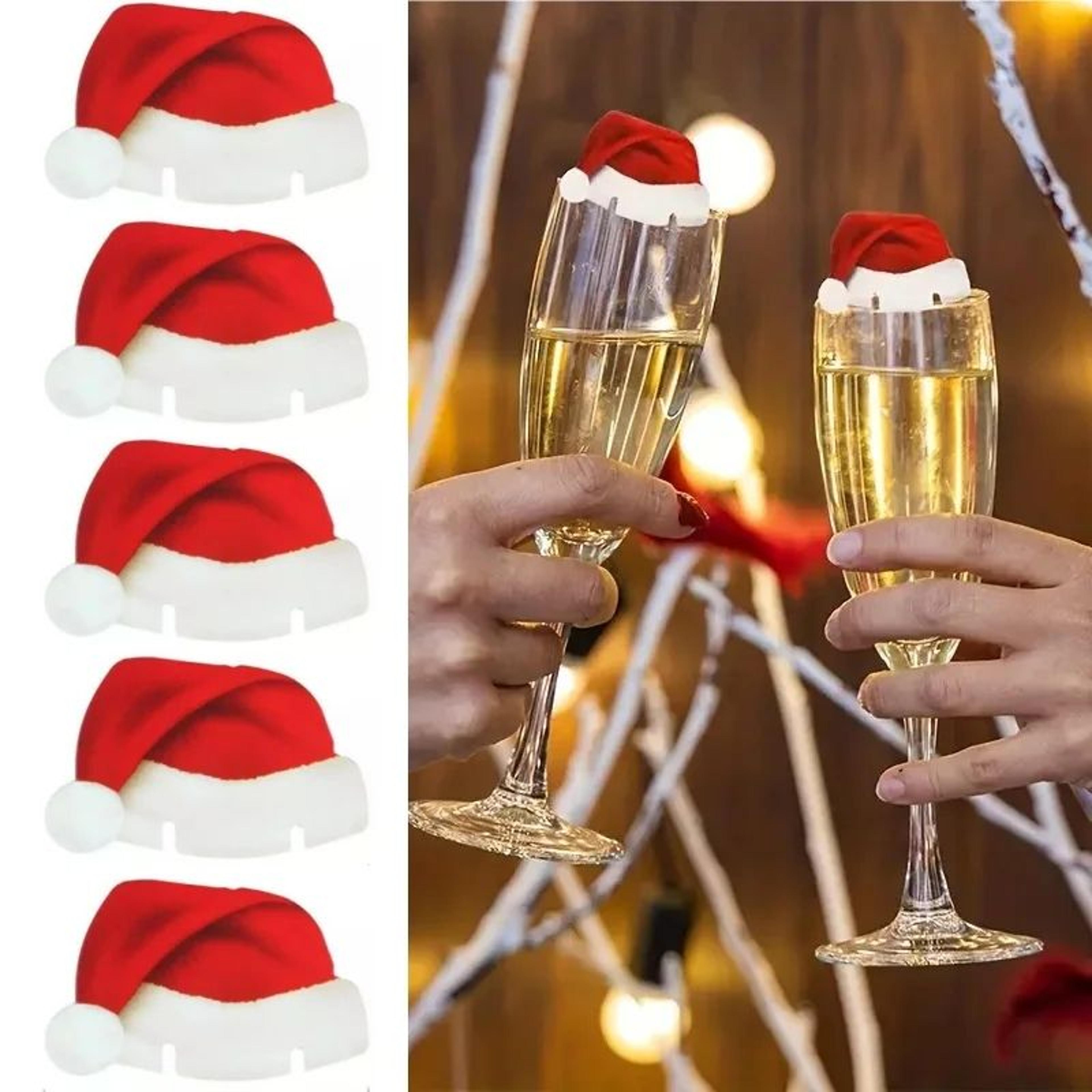 christmas wine glass cards – 30-pc santa hat decorations for festive champagne glasses and new year dinner table decor