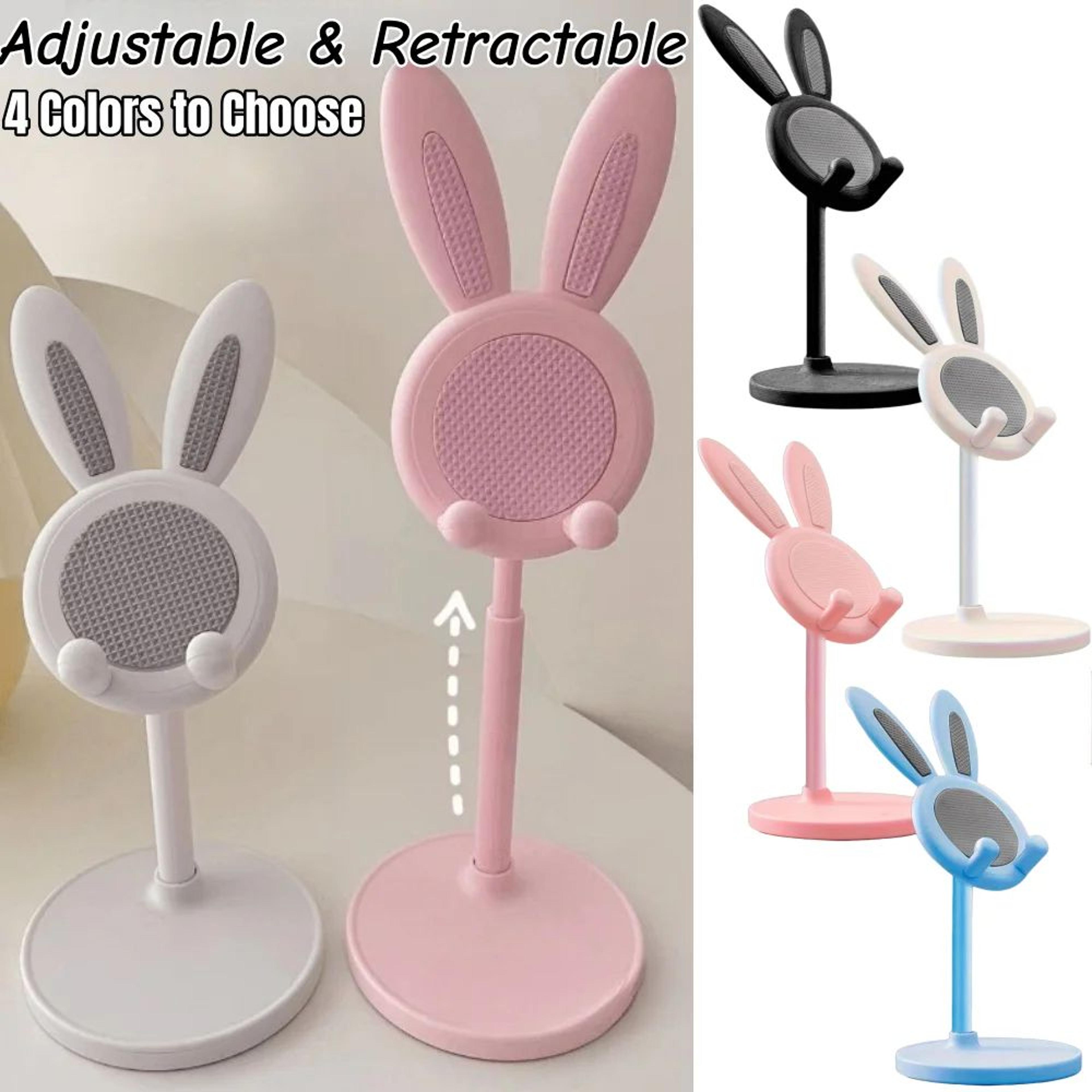 bunny ear phone stand – adjustable retractable phone & tablet holder for hands-free viewing and cute home office decor