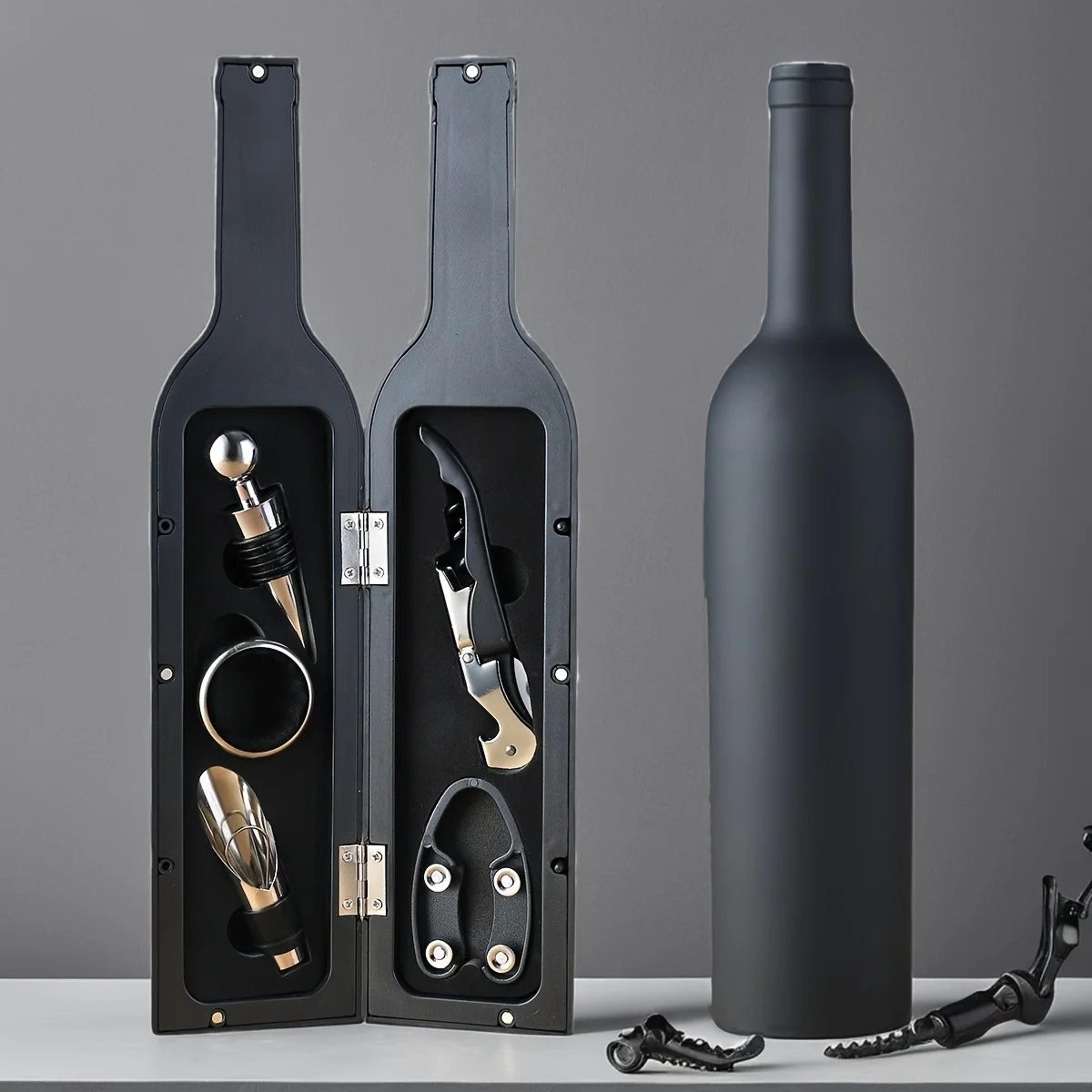 wine accessories gift set – stainless steel opener with corkscrew, stopper, pourer & foil cutter for home entertaining
