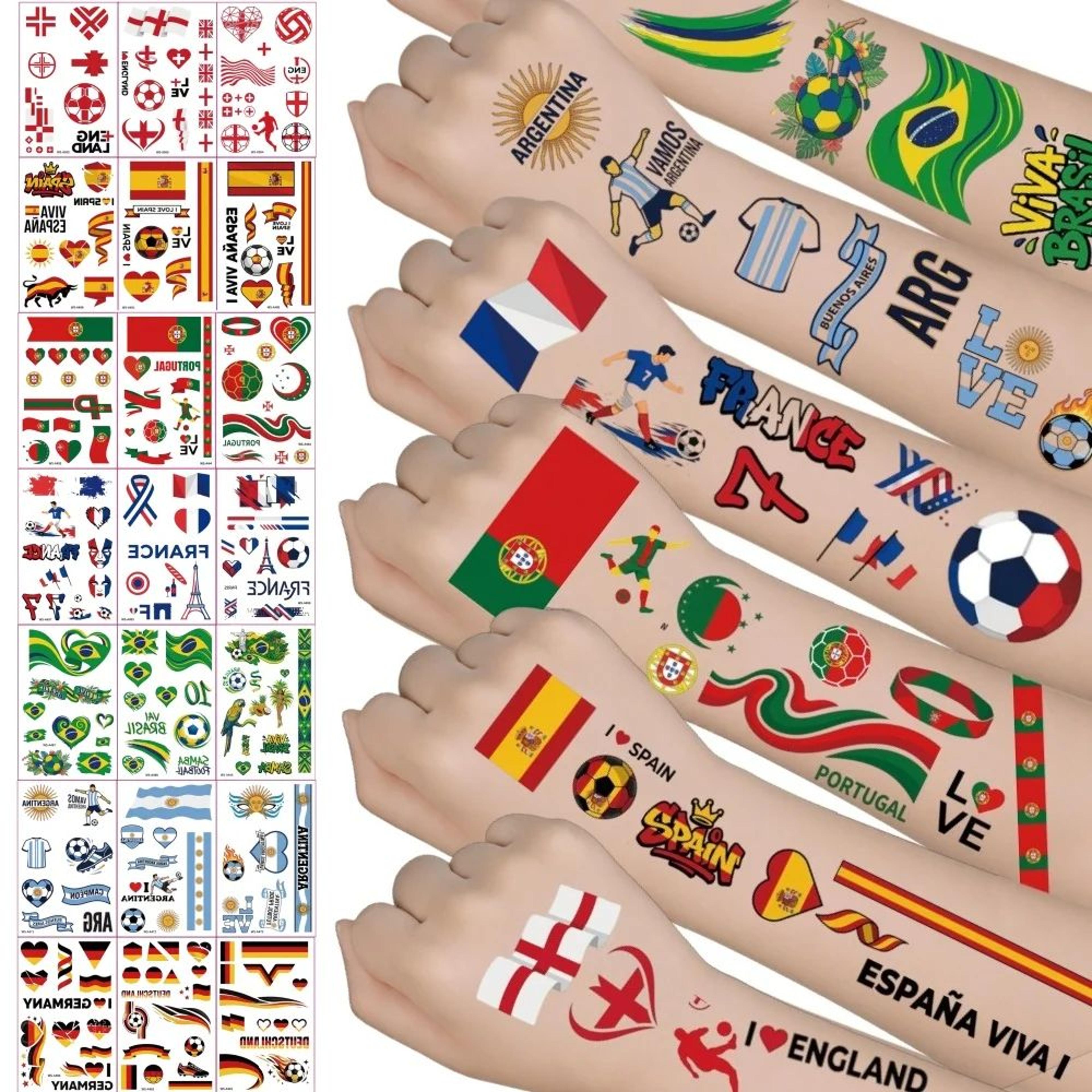 football temporary tattoos – 3pcs team flag transfer stickers for arm and face decoration, match days & sports parties