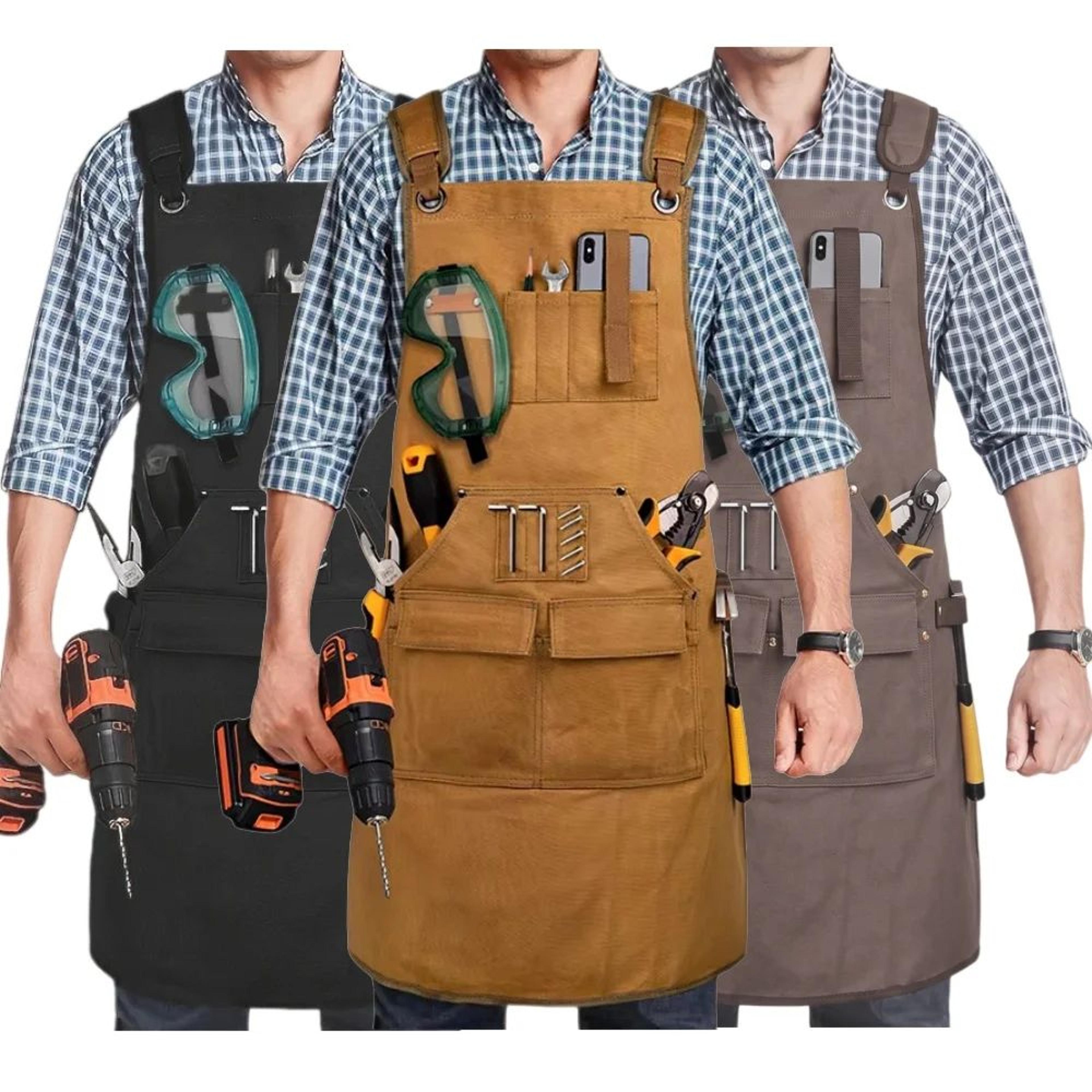 woodworking apron – heavy duty waxed canvas with adjustable cross back straps for daily workshop projects and mechanics