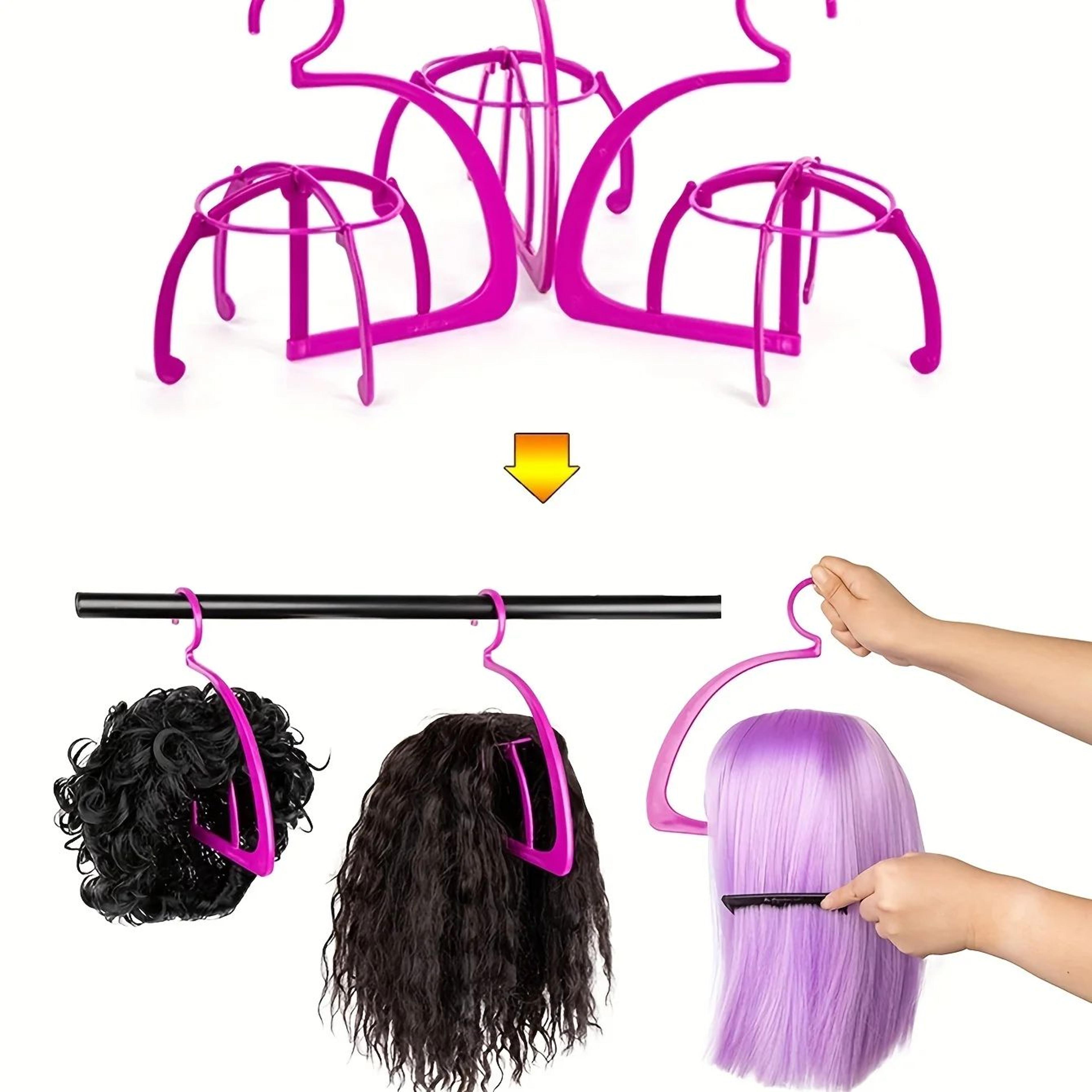 folding wig stand – portable plastic wig and hat holder in black or pink for easy storage, styling & organized display