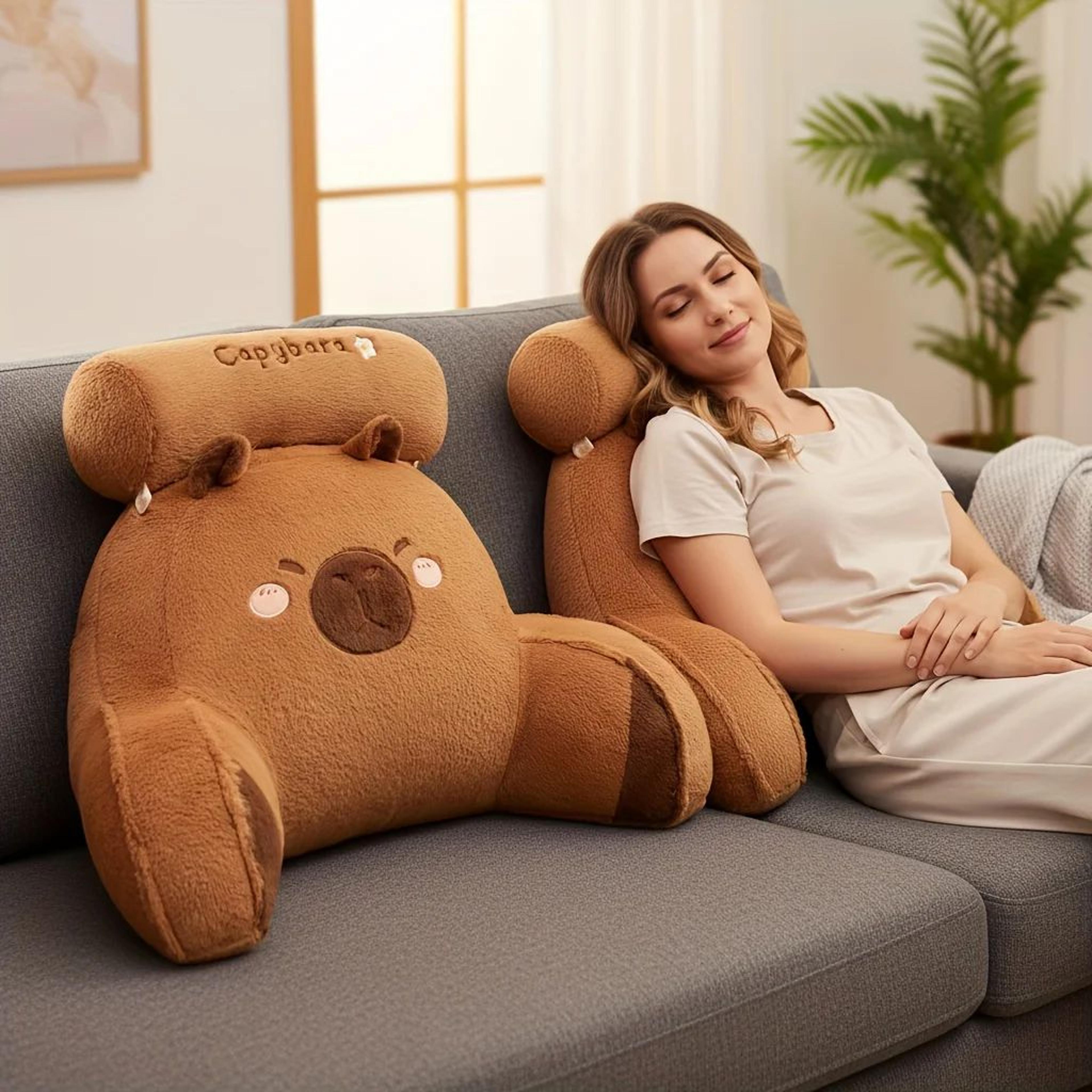 capybara plush pillow – adorable chair backrest cushion with zipper closure for cozy seating & playful home decoration