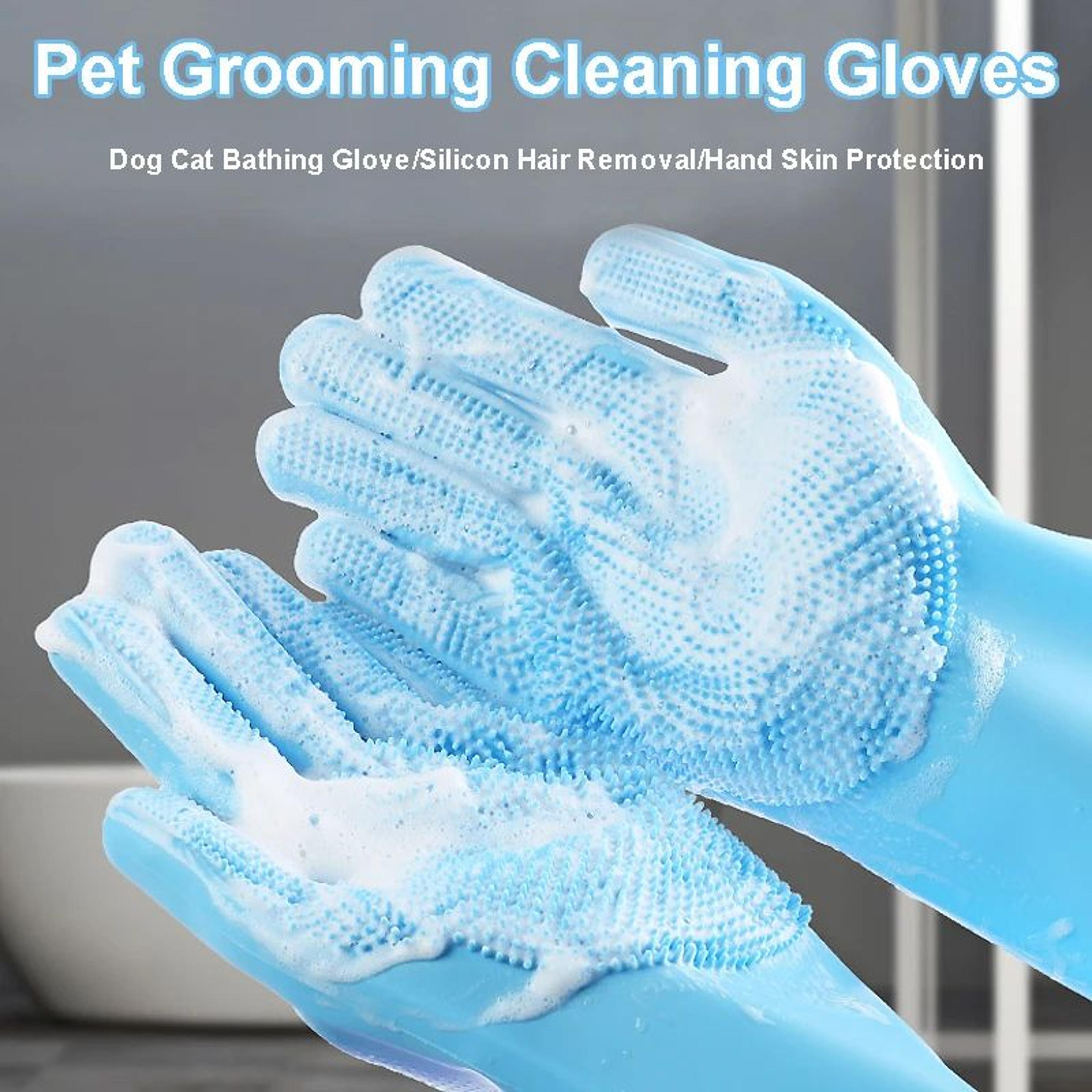 pet grooming gloves – soft silicone bathing scrubbers for dogs & cats, shampoo cleaning and loose hair removal at home
