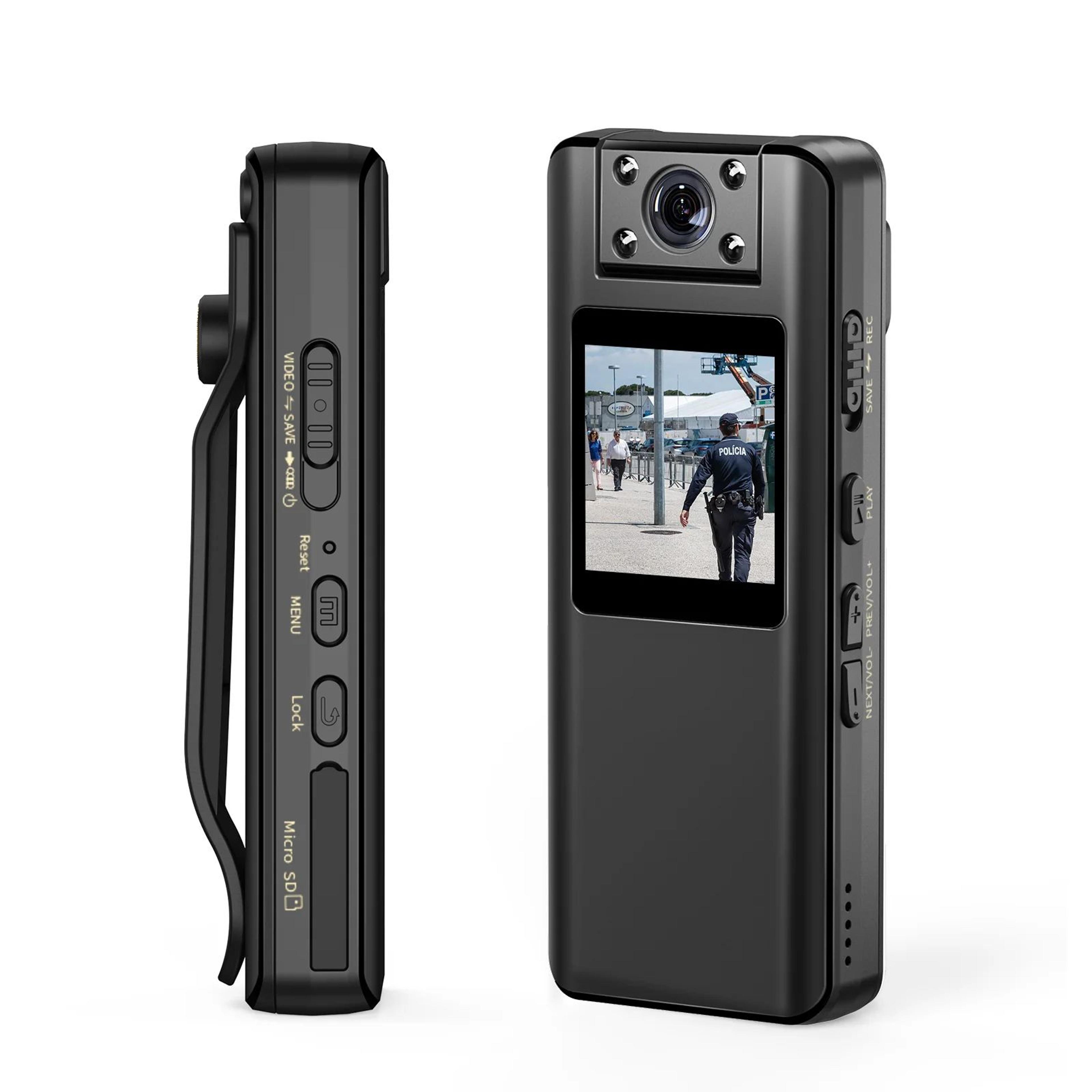 mini body camera – 1080p video with rotating lens, night vision, 1.3 in screen and 2200 mah battery for work recording