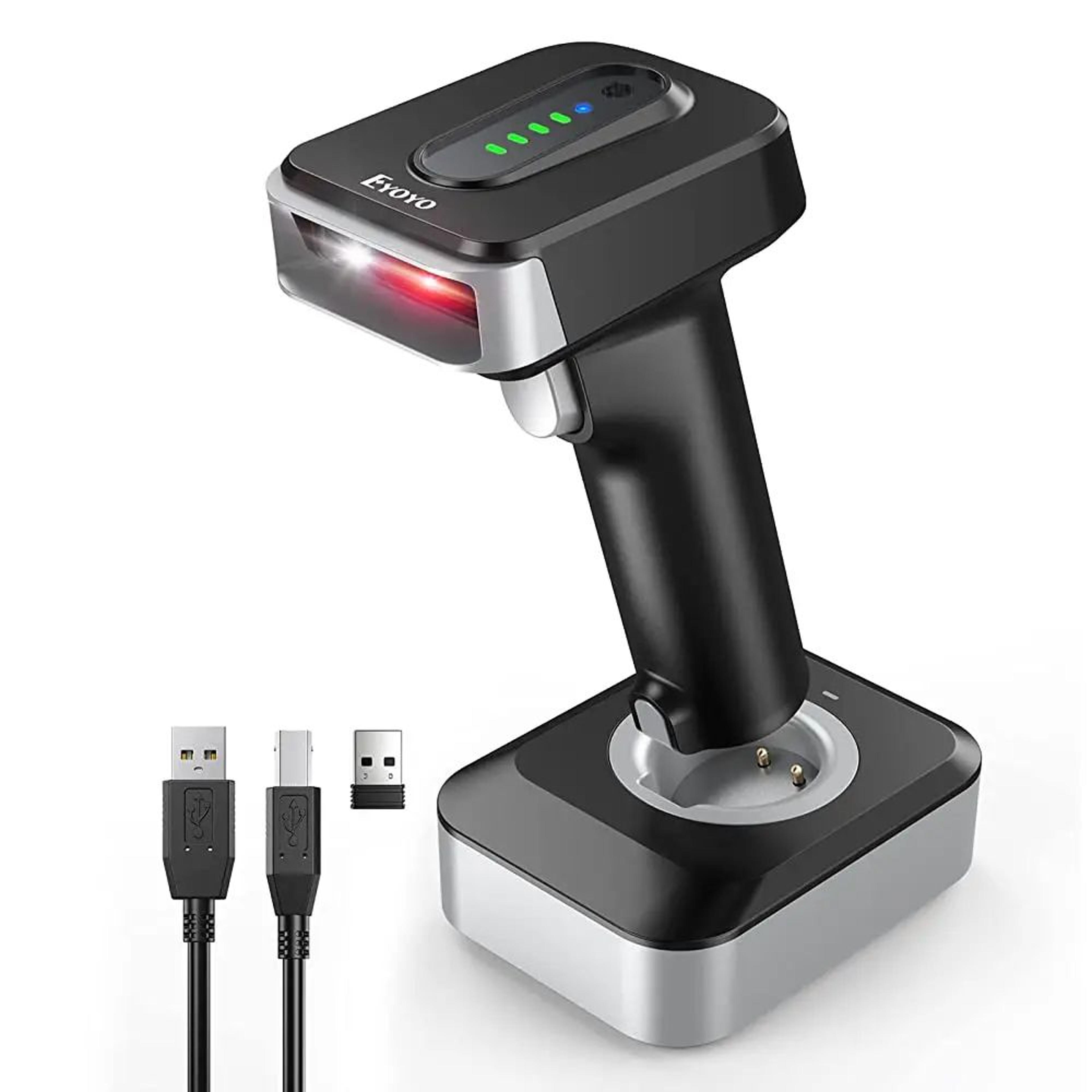 wireless barcode scanner – bluetooth, usb & 2.4 ghz 1d/2d qr reader with auto-sensing, 2500mah battery & charging dock