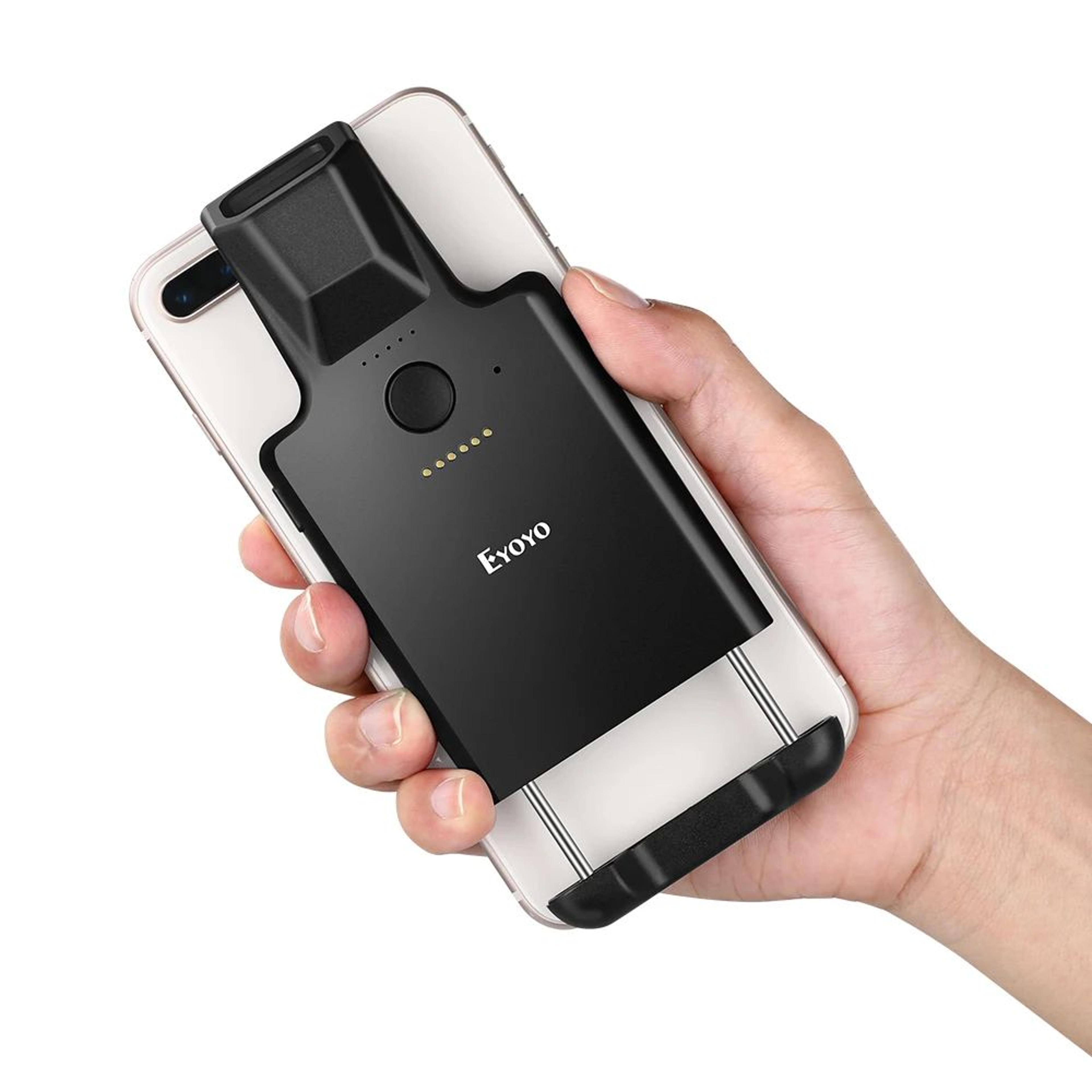 back clip barcode scanner – bluetooth 1d/2d qr reader with 3 scan buttons & 1050mah battery for android and ios phones