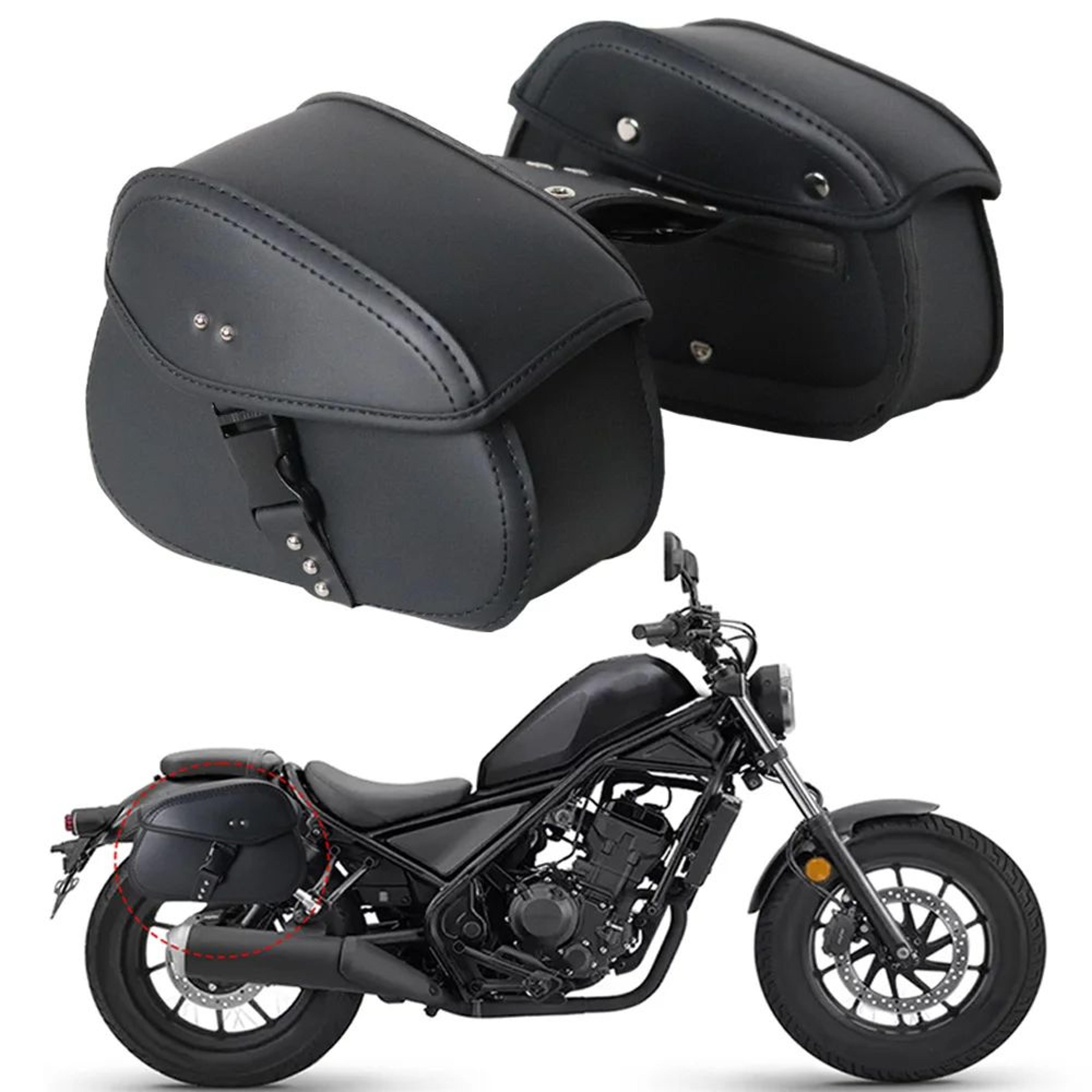 motorcycle saddlebags – black pu leather side storage bags with adjustable ties for daily essentials and weekend trips