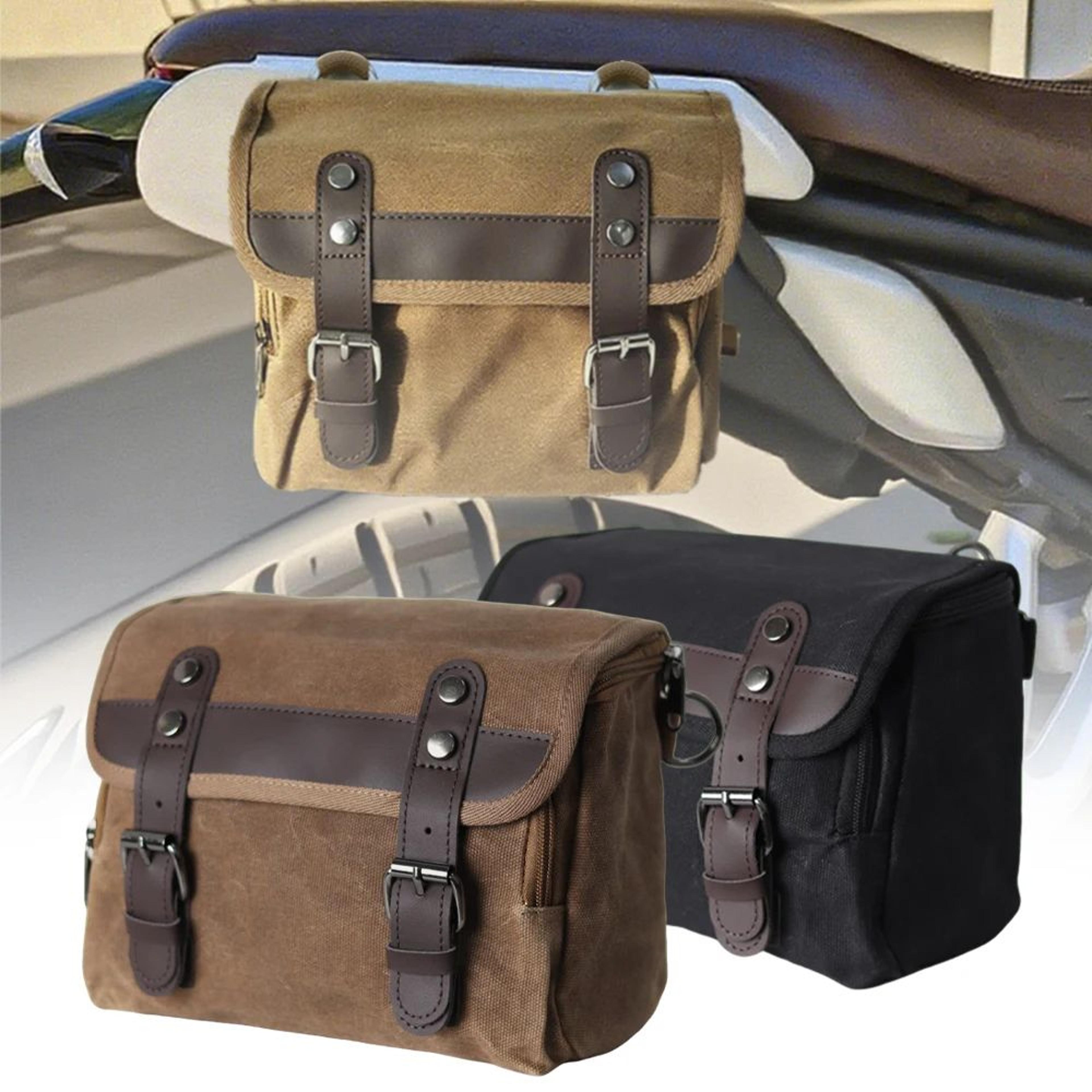 motorcycle side bag – retro waxed canvas saddlebag with water-resistant storage for tools, day essentials & road trips