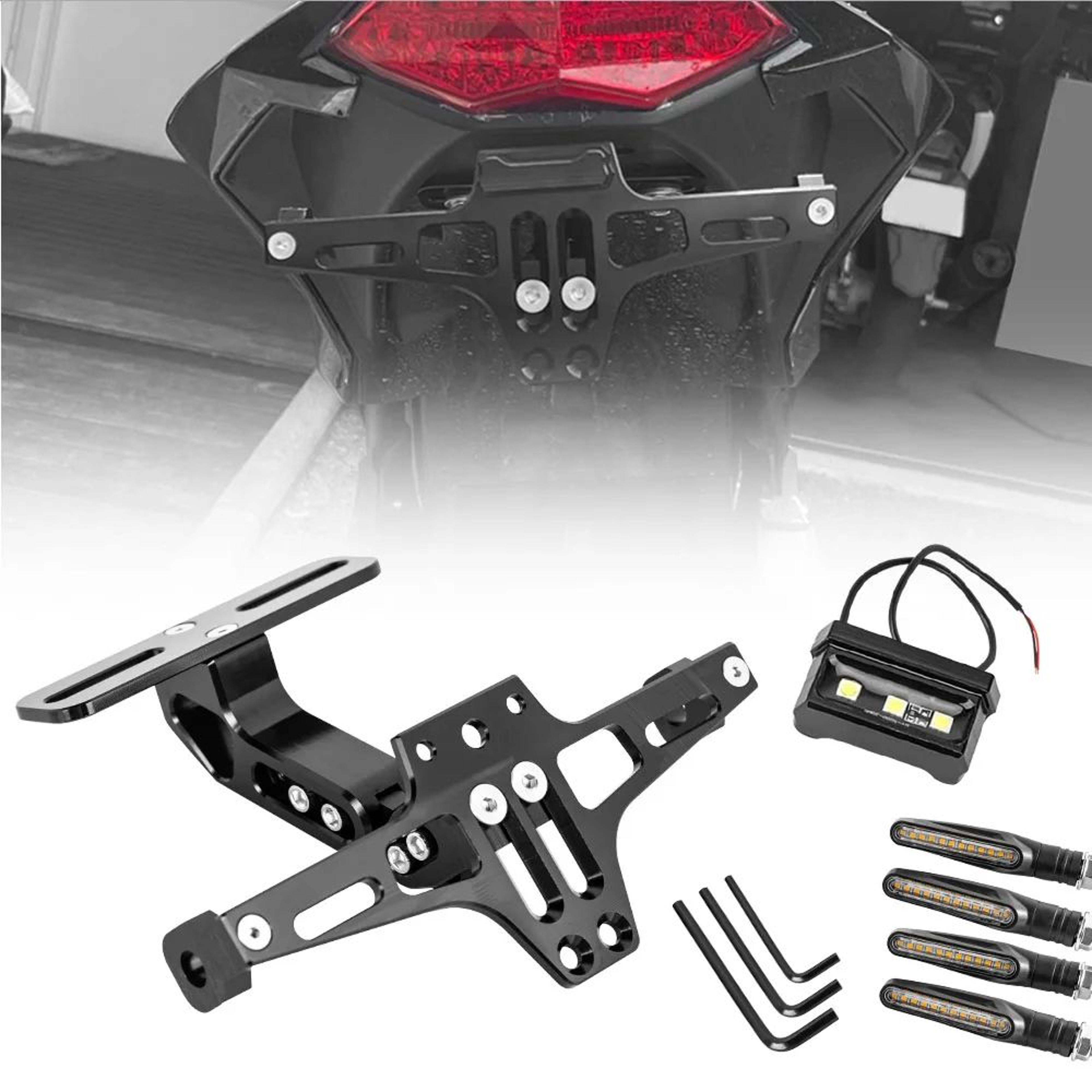 motorcycle tail tidy – adjustable license plate holder with led light & cnc 6061 aluminum bracket for rear-end styling