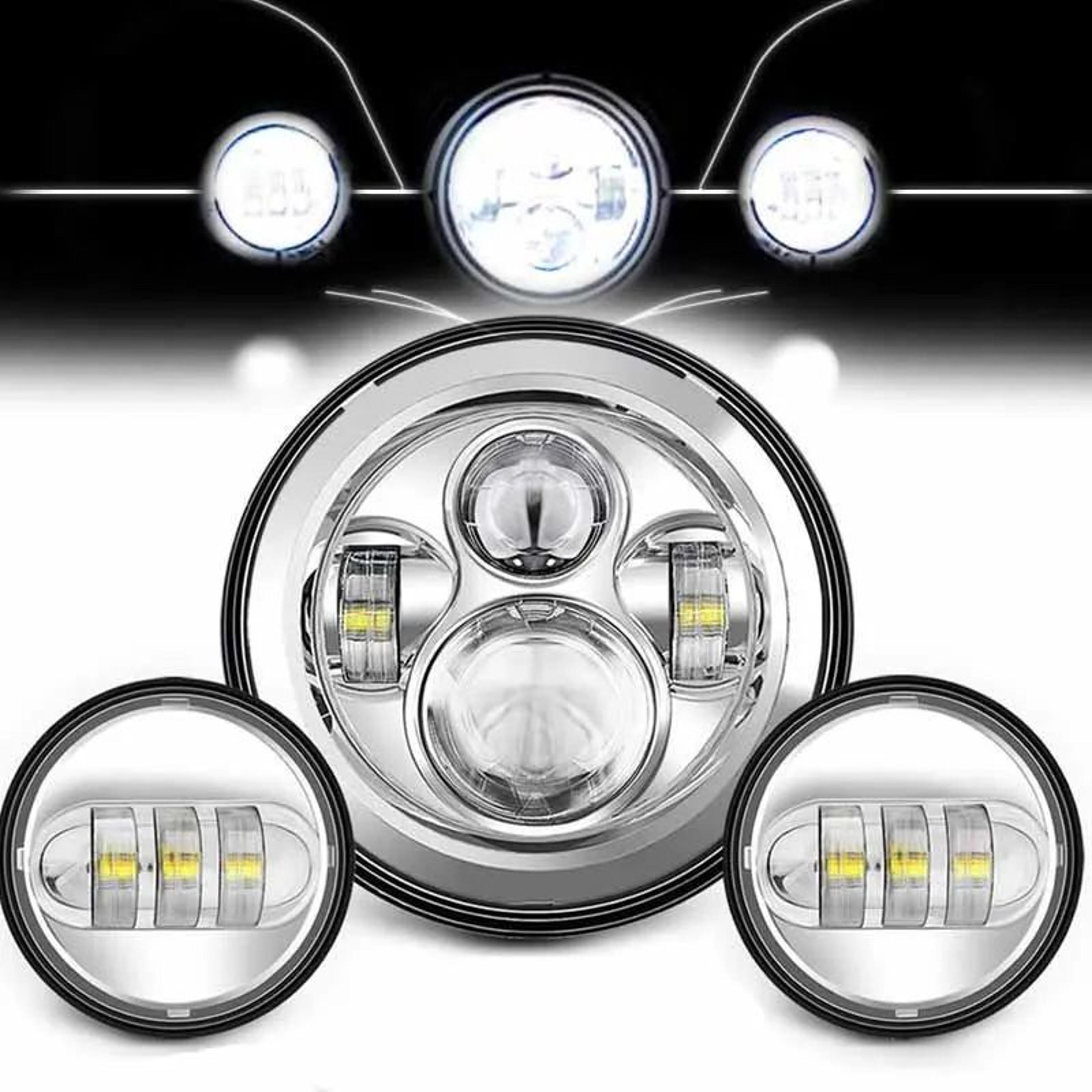 motorcycle led headlight kit – 7 in high/low beam headlamp with 4.5 in fog lights & mounting ring for touring upgrades