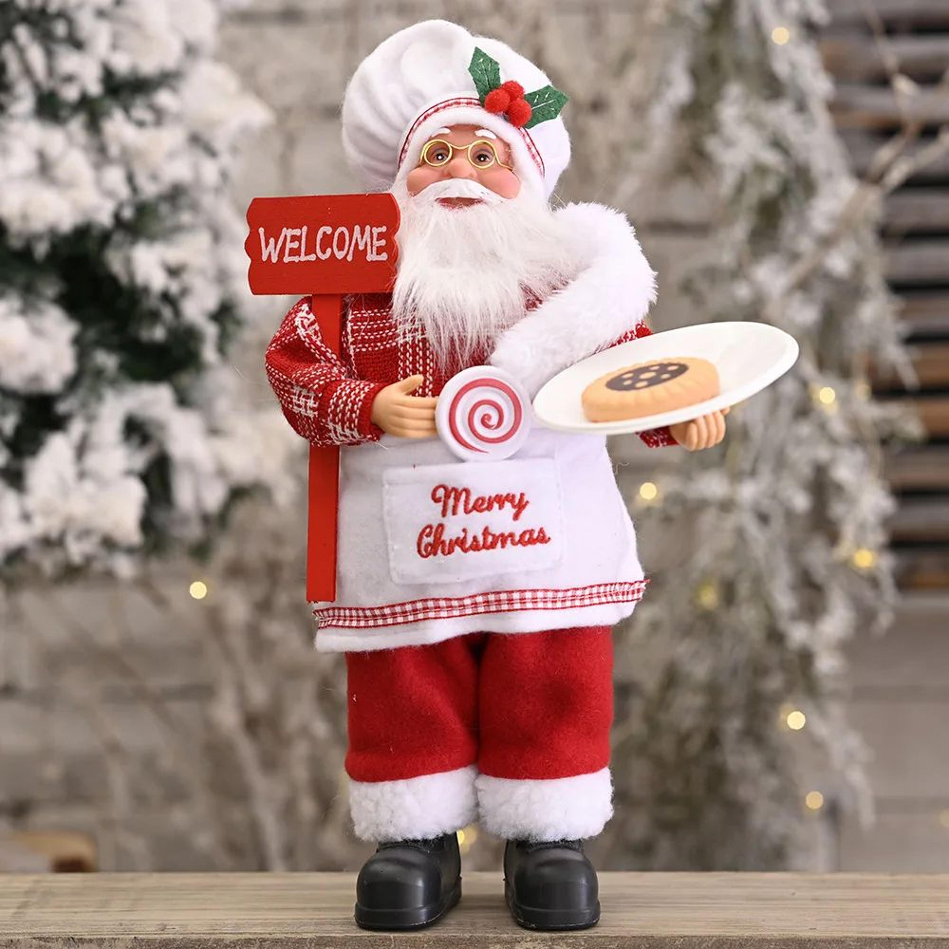 christmas chef santa doll – standing holiday figurine for festive kitchen display, tabletop decorating & holiday gifts