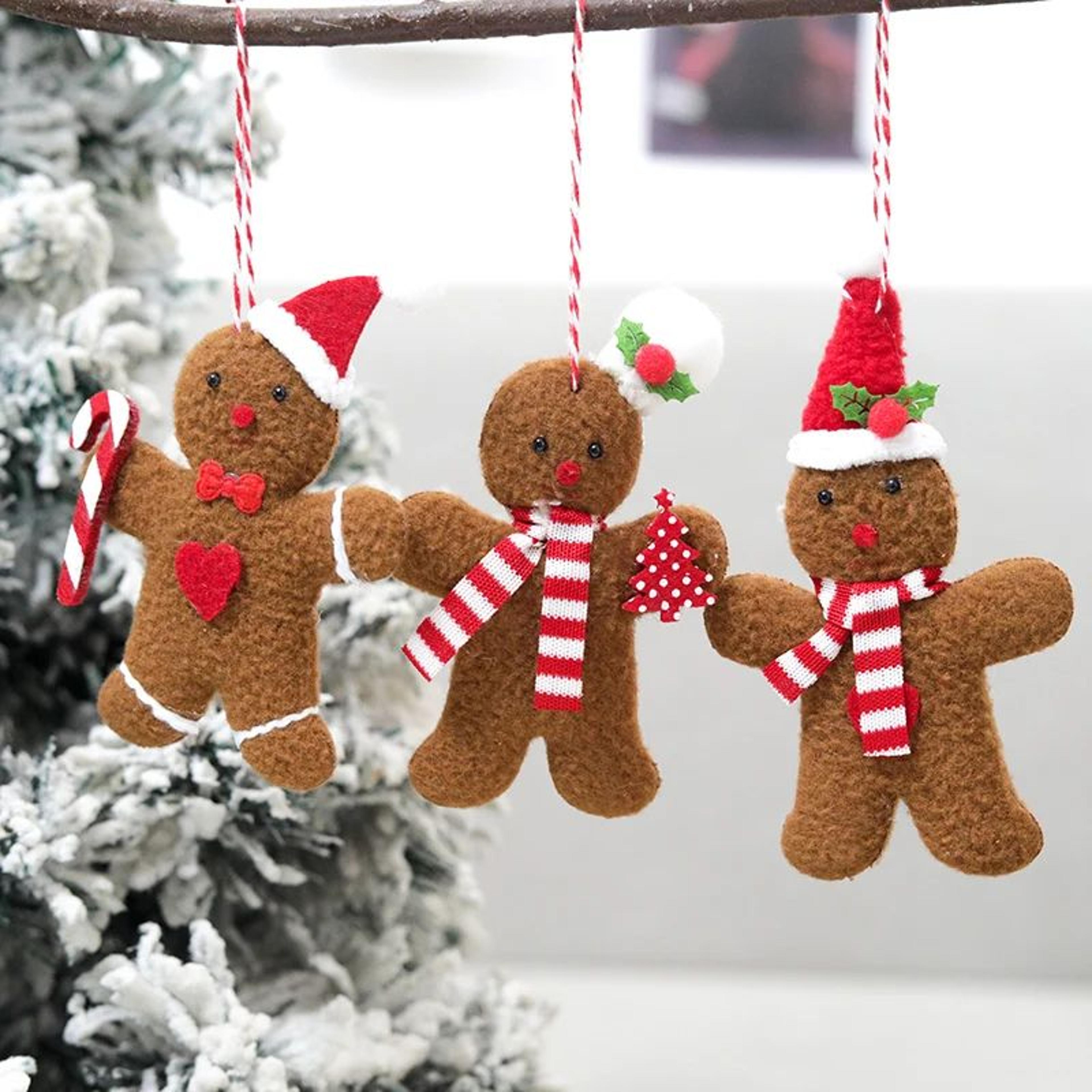 gingerbread man christmas dolls – 3pcs plush ornaments for tree hanging, festive table displays & cute holiday gifting
