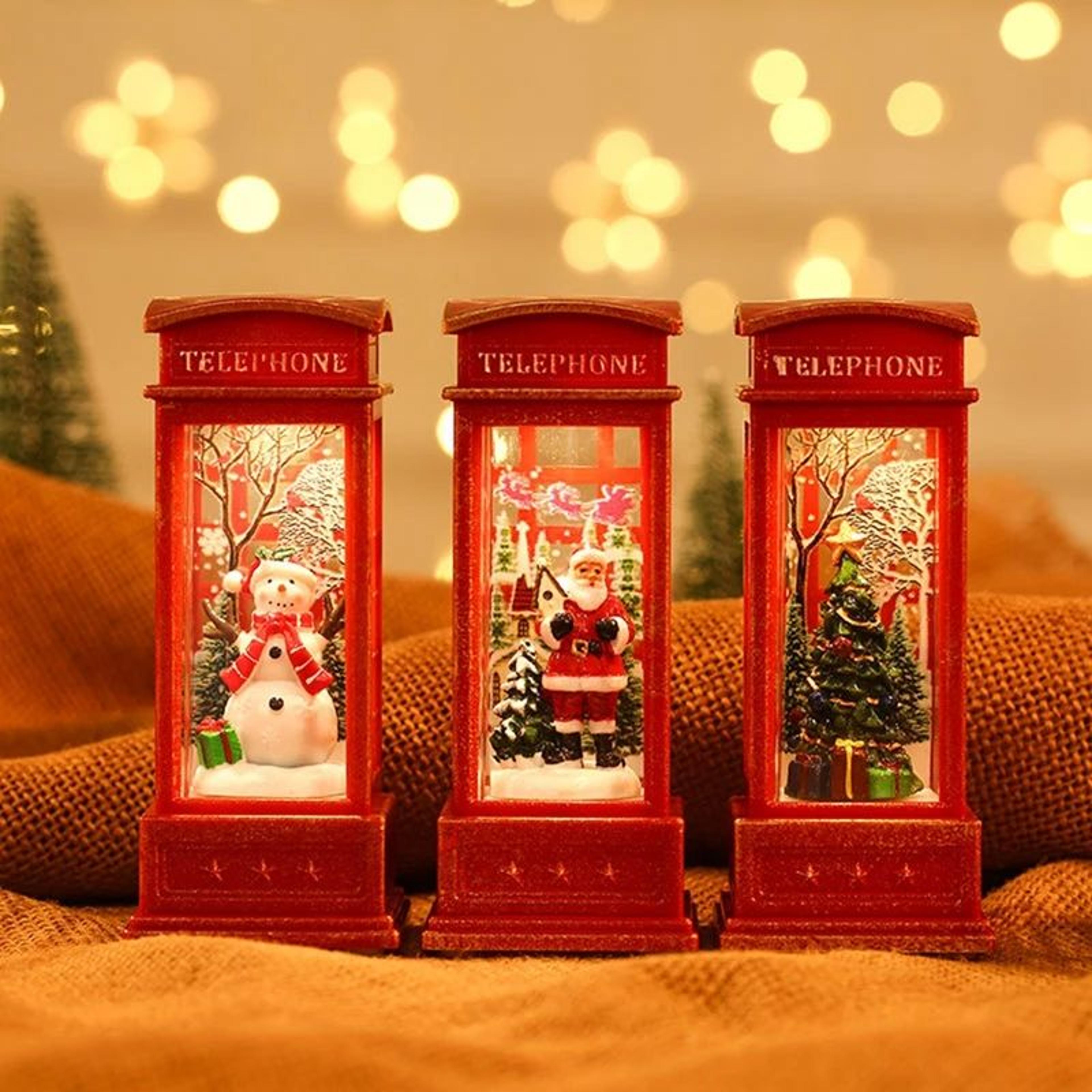 christmas phone booth light – santa claus & snowman designs for festive window scenes, holiday home displays and gifts
