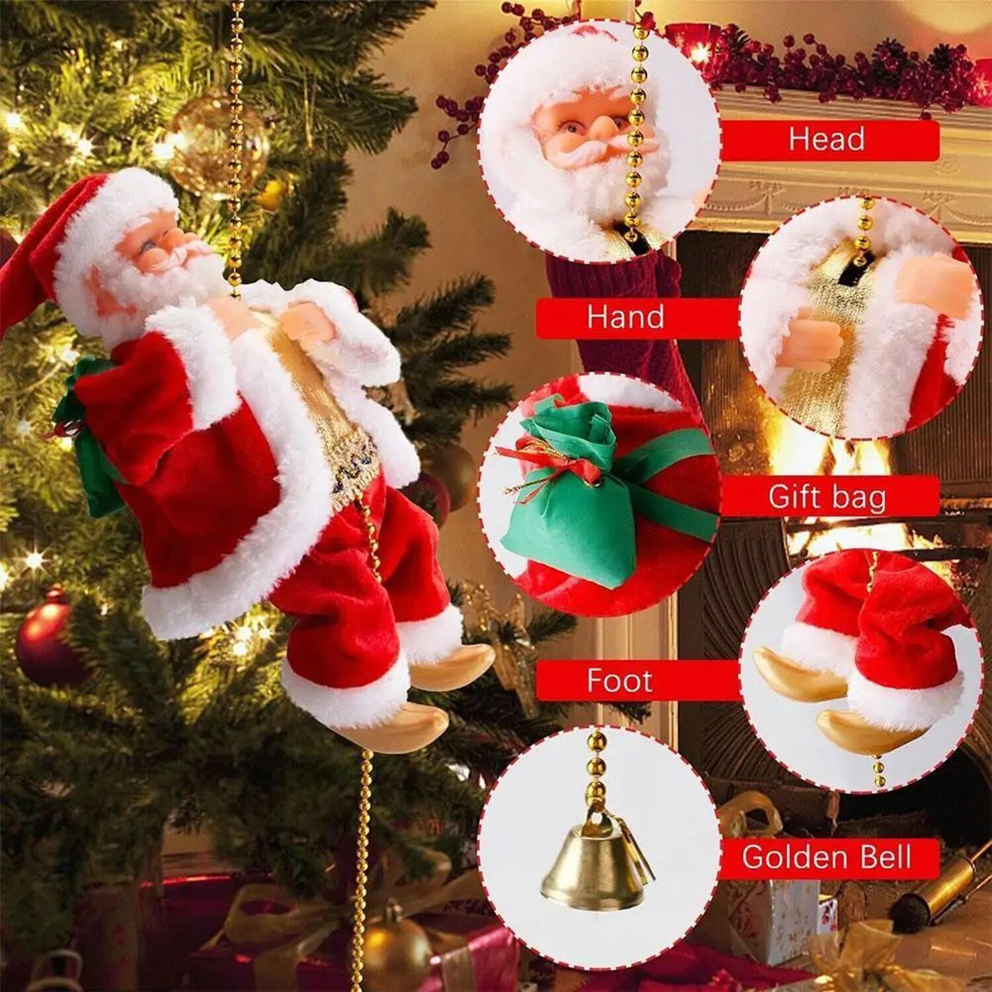 climbing santa christmas doll – animated bead chain decoration with lights & music for festive home displays & parties