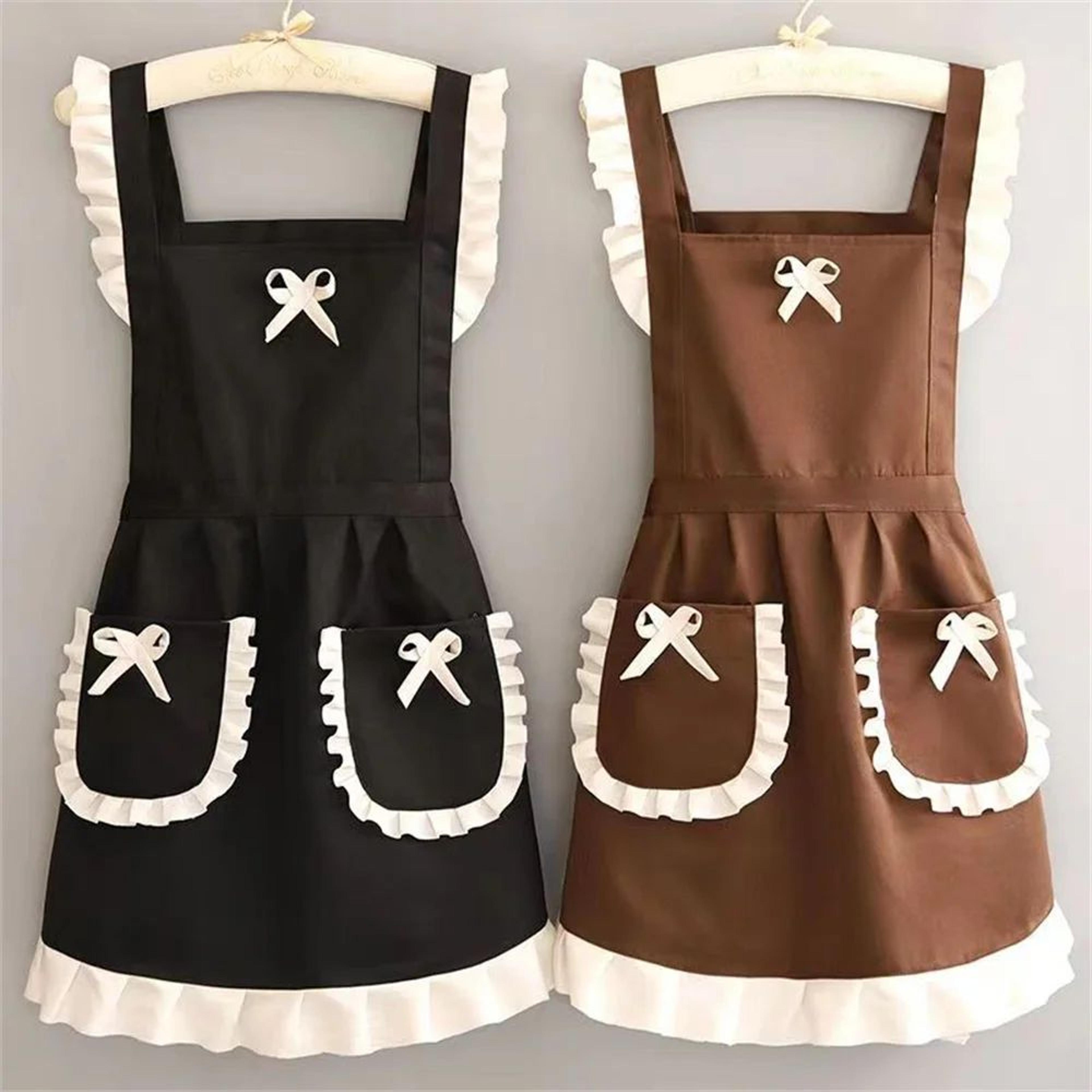 japanese style apron – soft polyester lace kitchen dress with adjustable straps & pocket for baking, housework & cafes