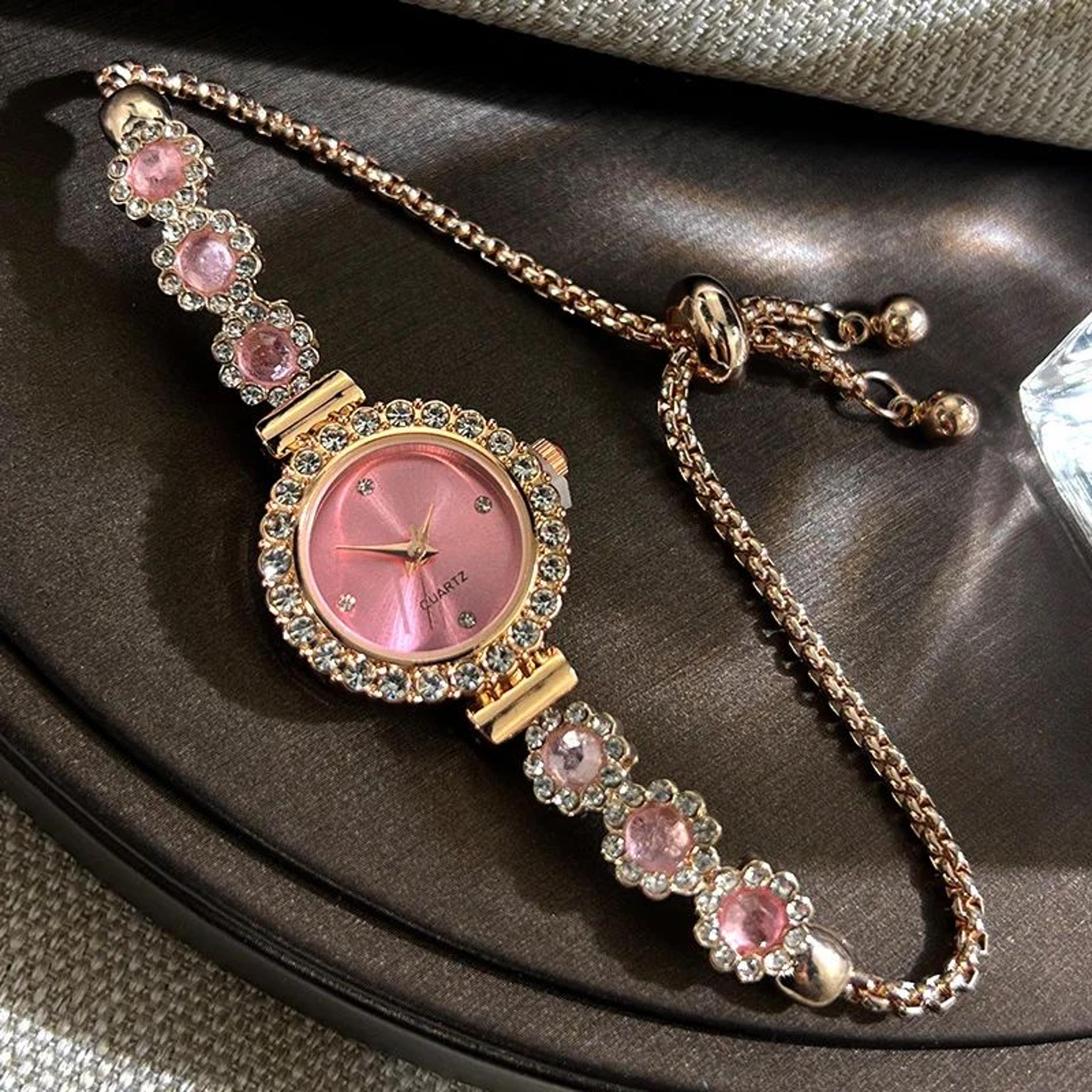 women's quartz bracelet watch – colorful imitation gemstone style with pullable band for daily fashion & special gifts