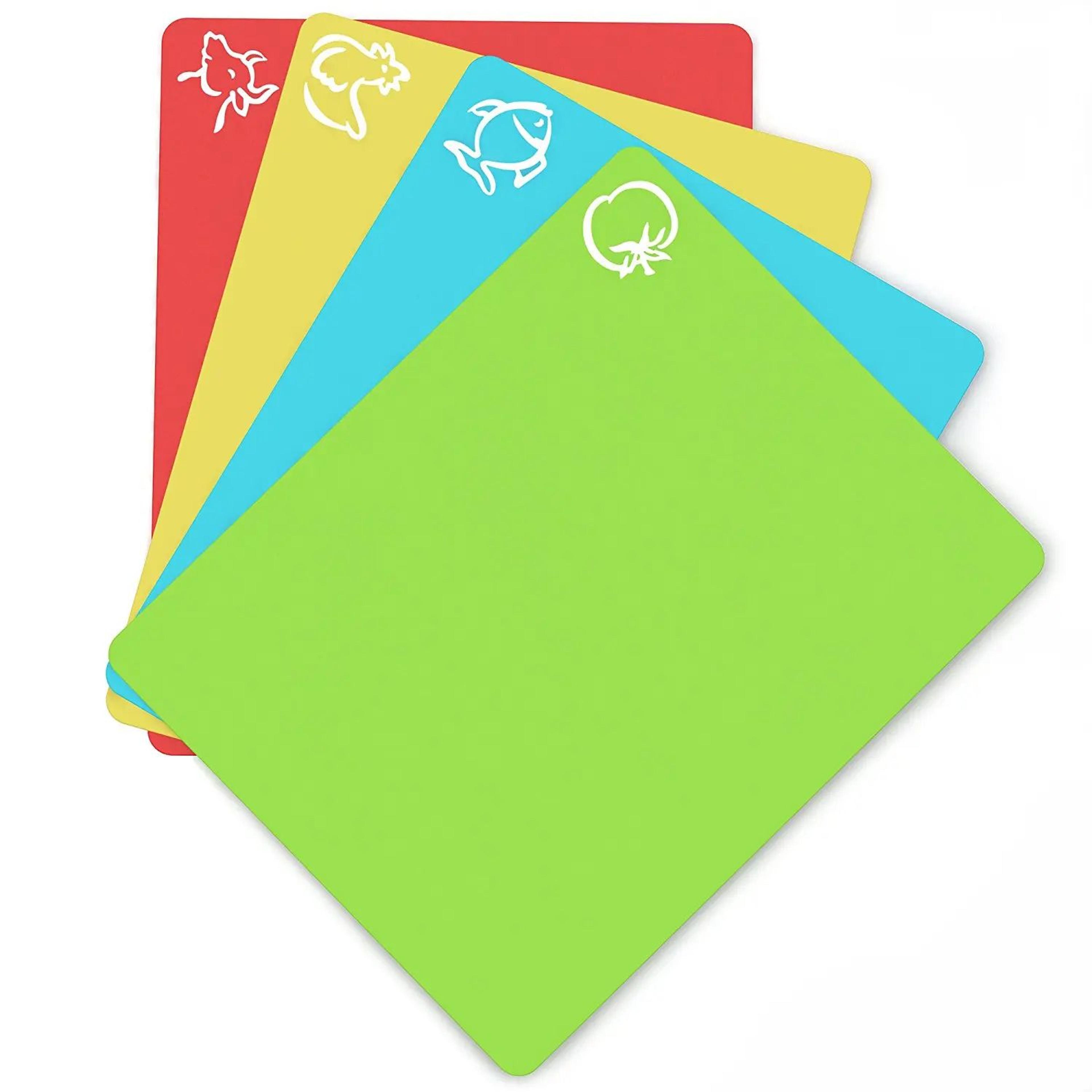 flexible cutting mats – 4pcs 15 x 12 in color-coded plastic boards with food icons for organized prep and easy cleanup