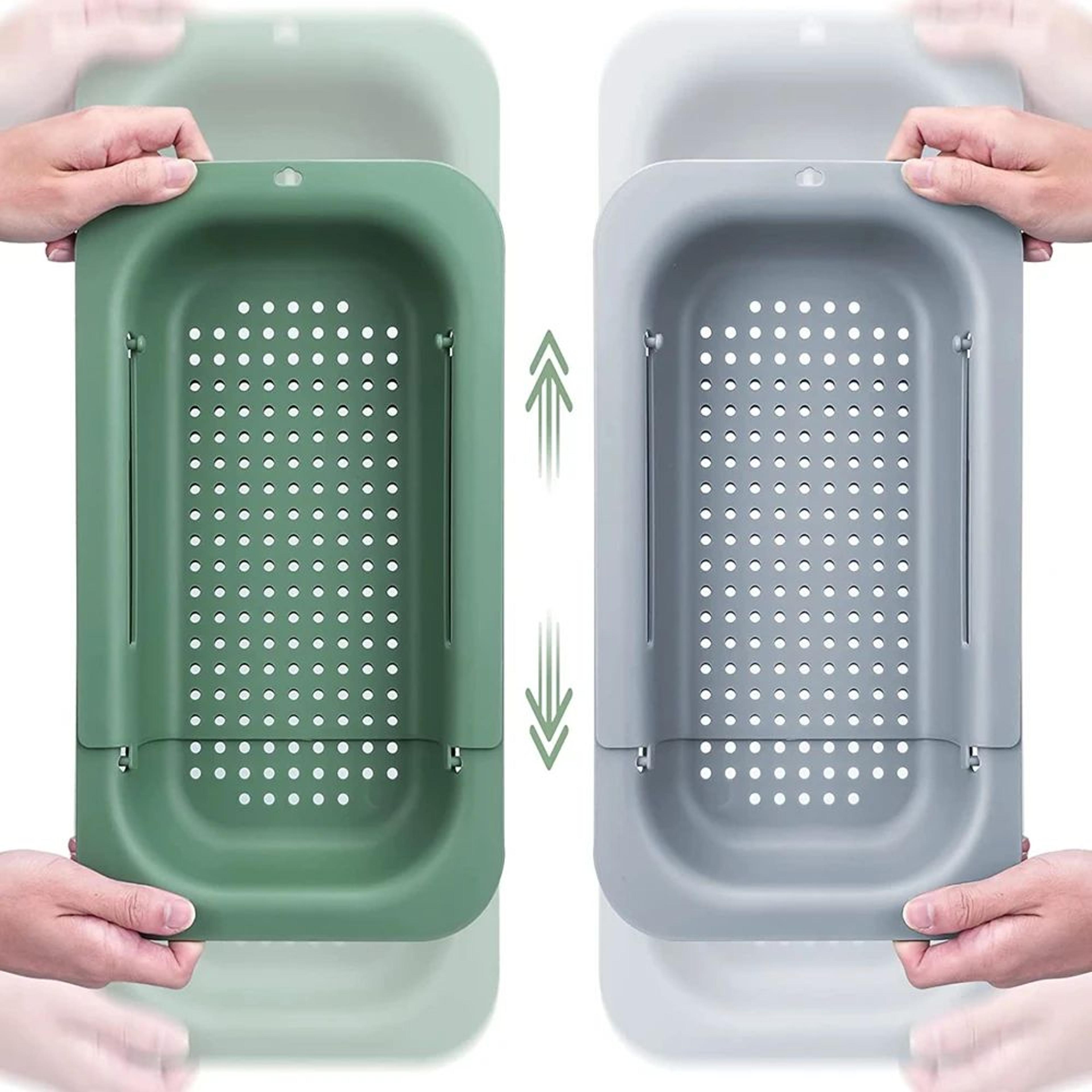 over sink colander – extendable 11.5–18.8 in strainer basket for washing produce, draining pasta and easy kitchen prep