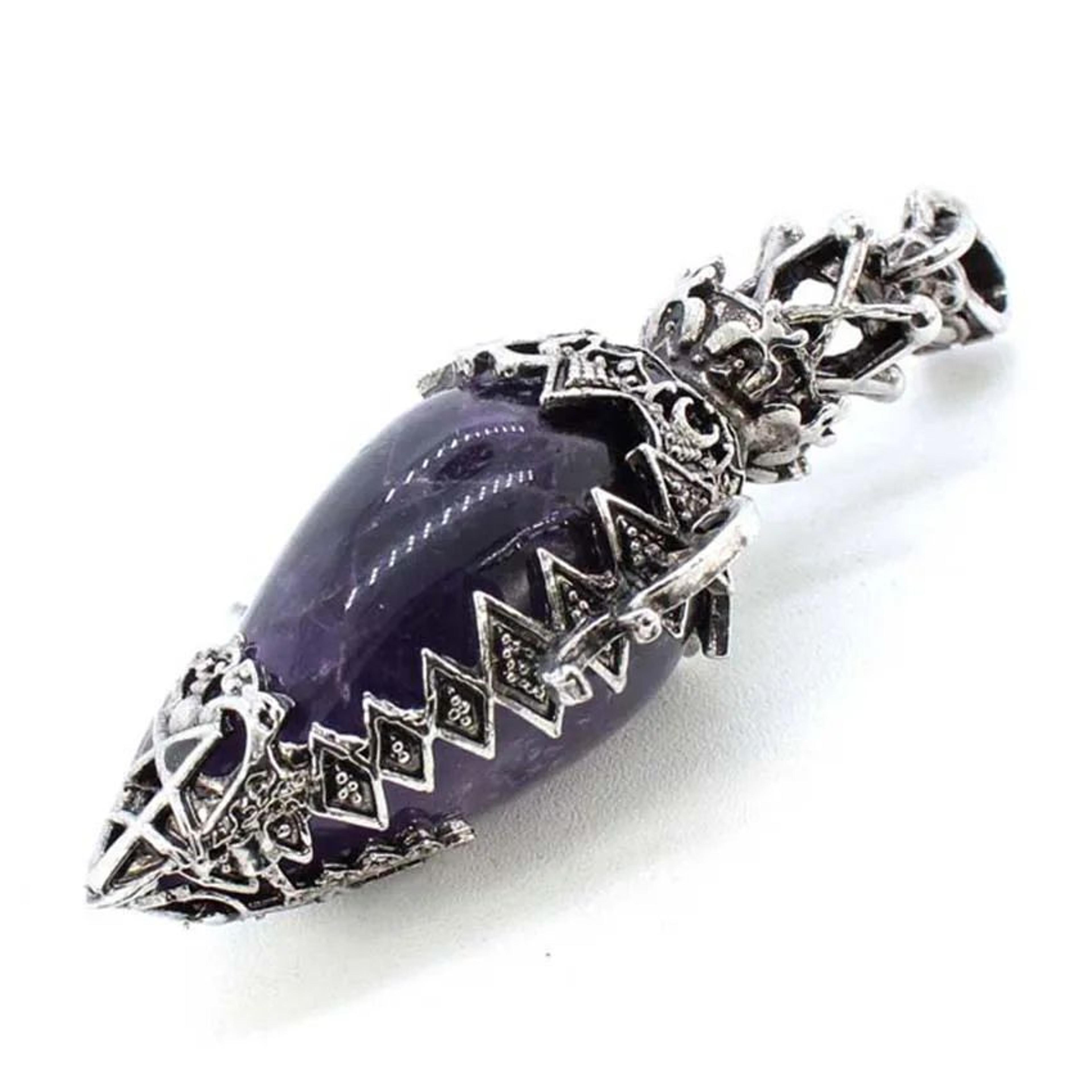 water drop crystal pendulum – natural amethyst, rose quartz / onyx pendant with antique style for dowsing & divination