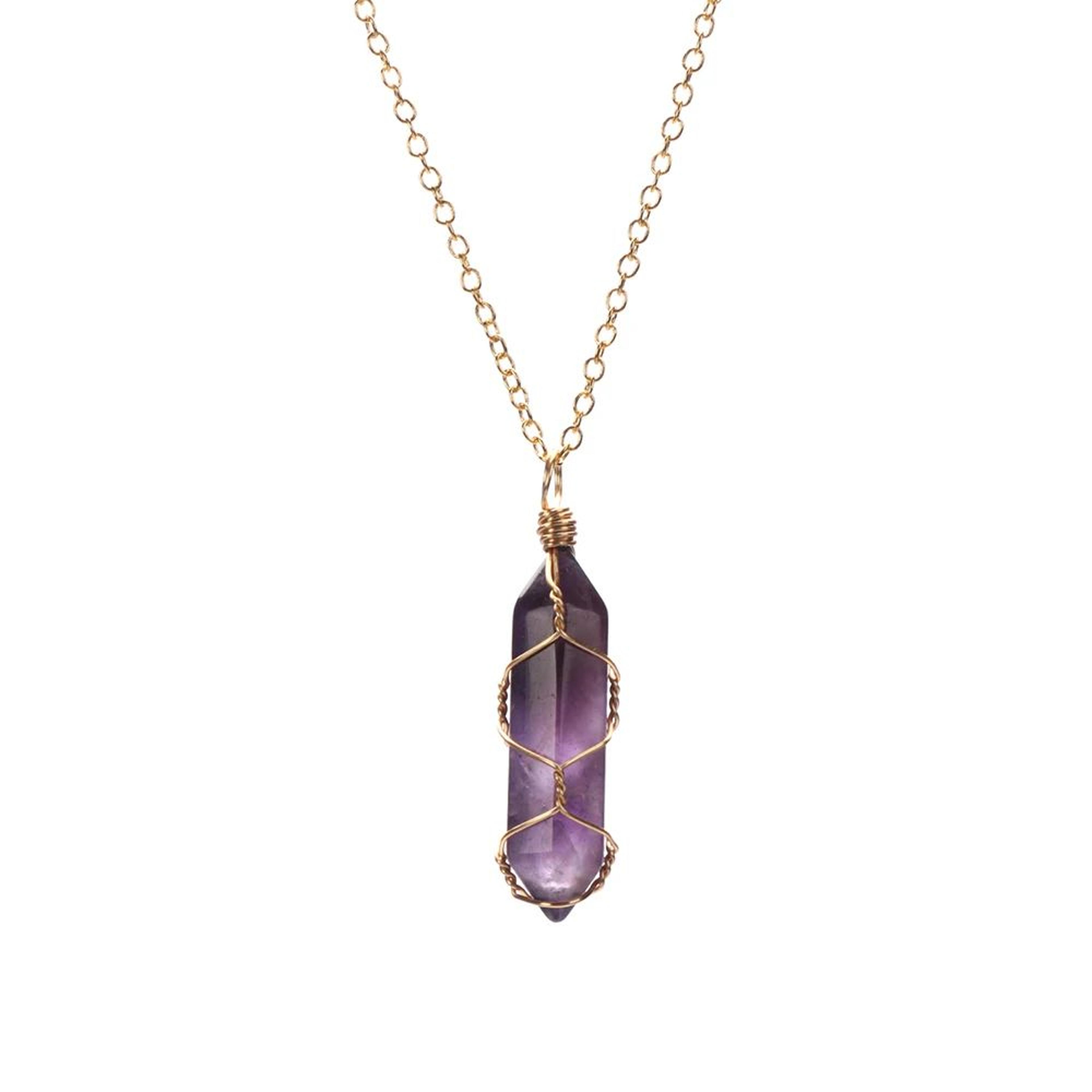 wire wrapped crystal necklace – hexagonal stone pendant with 17.72 in chain for personal style & special jewelry gifts