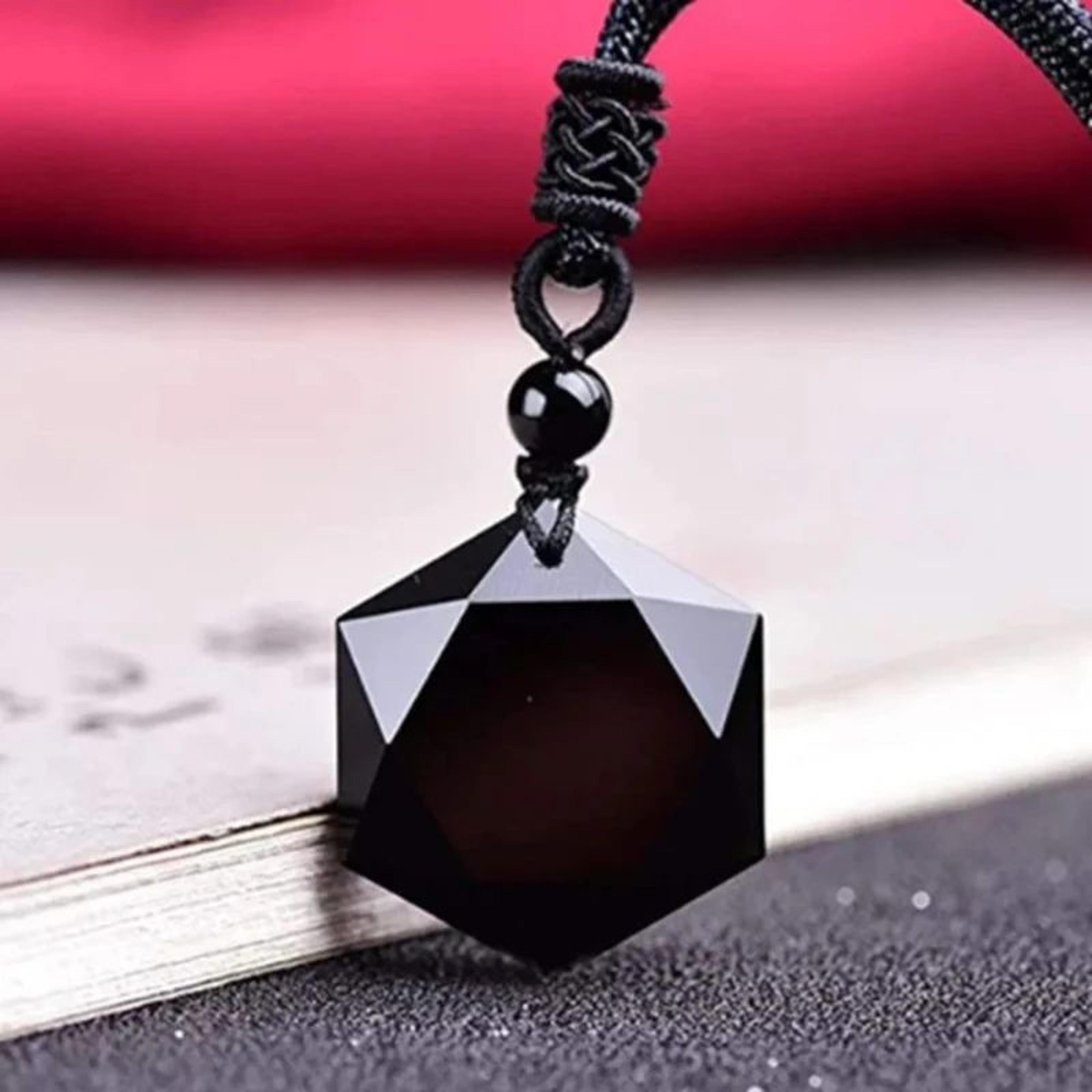 obsidian hexagram necklace – symbolic stone pendant & sweater chain accessory for men and women, vintage style & gifts