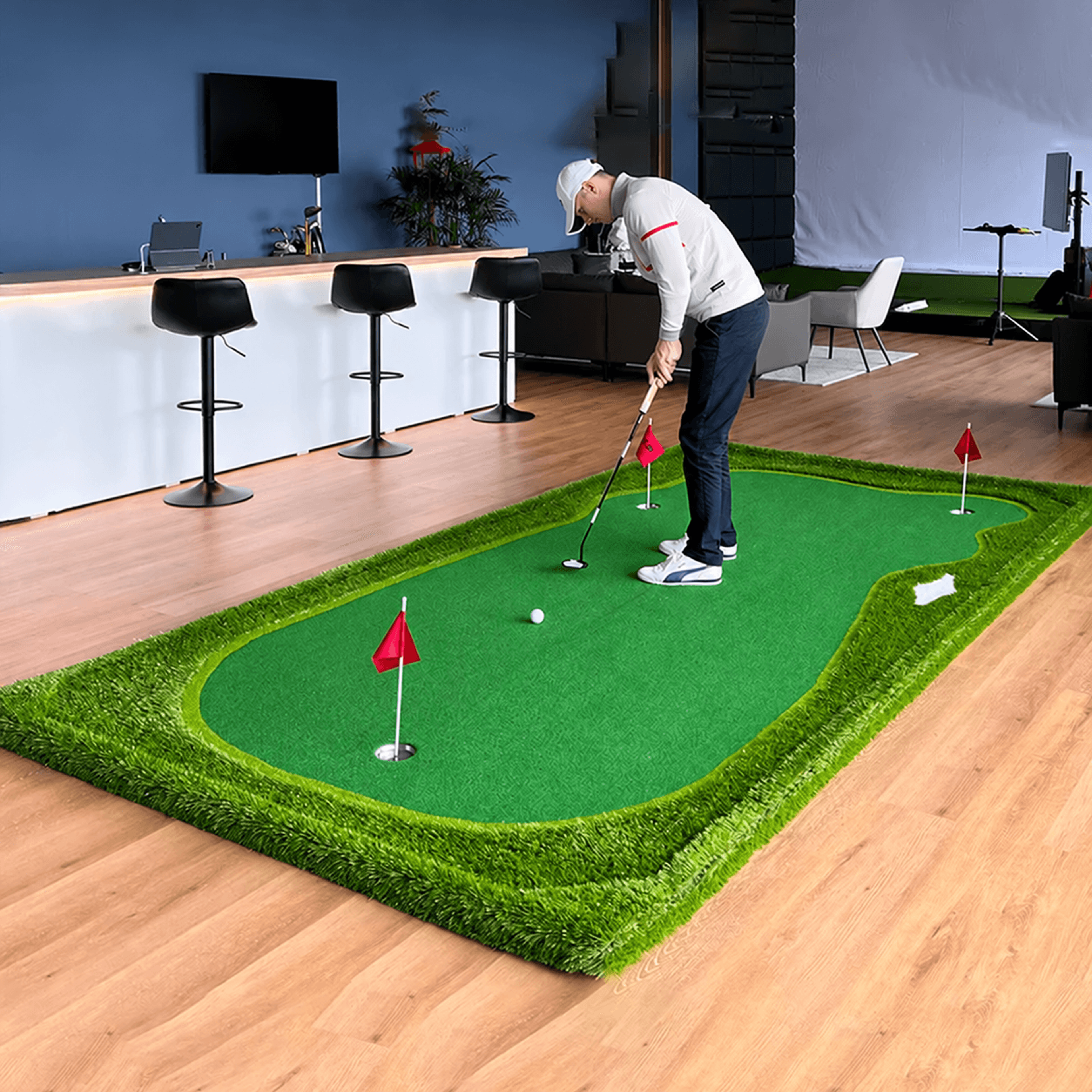 indoor golf putting green – 39.37 x 118.11 in practice mat with short & long turf & eva backing for home golf training