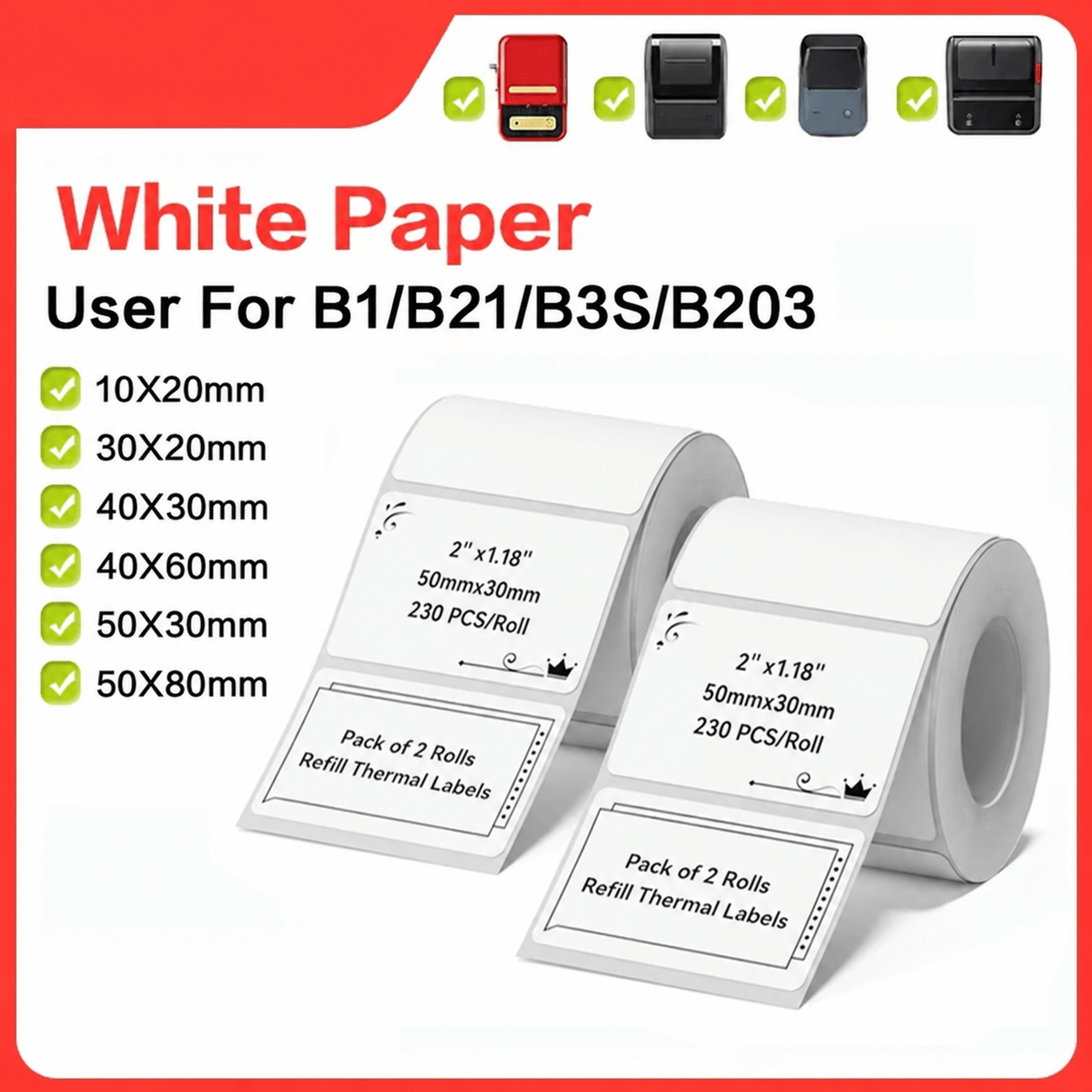 self-adhesive label refill – sticker paper for b1, b21 & b3s label makers, name tags, stationery and home organization