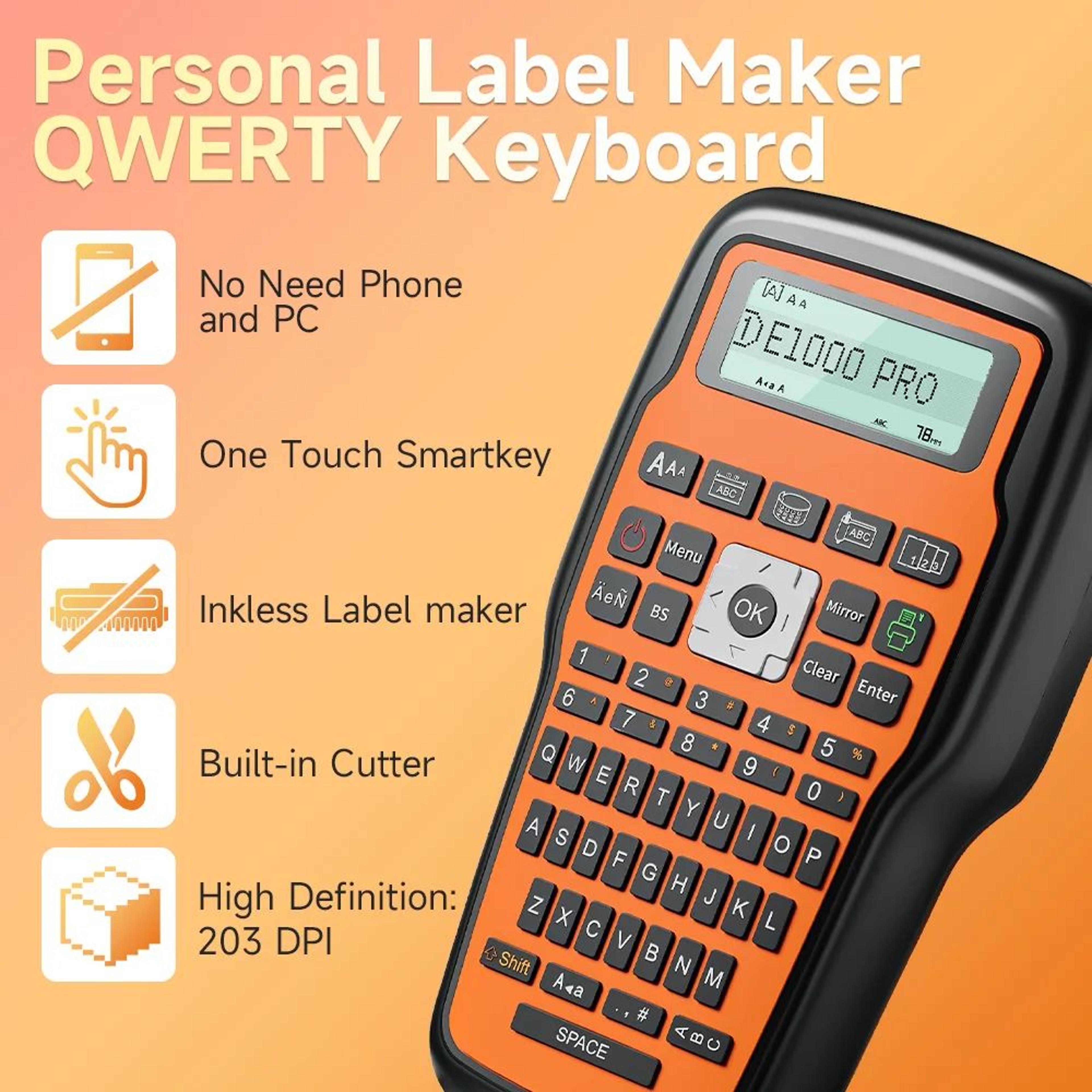 industrial label maker – e1000 pro keyboard printer for tze tape, cable labels & heat-shrink tubes with barcode prints
