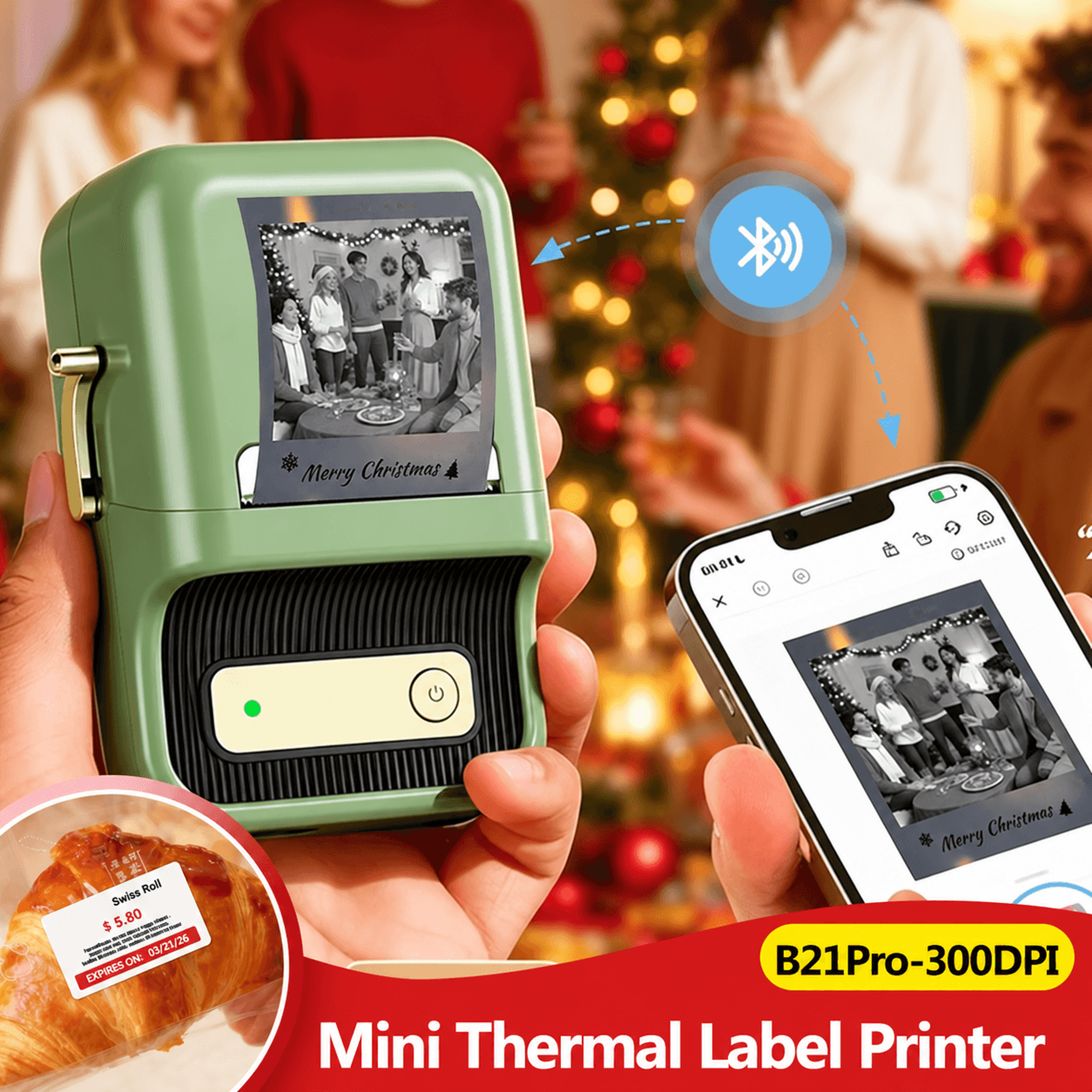 wireless label printer – b21 pro 300 dpi red & black thermal printing with bluetooth & usb for shop tags & home labels