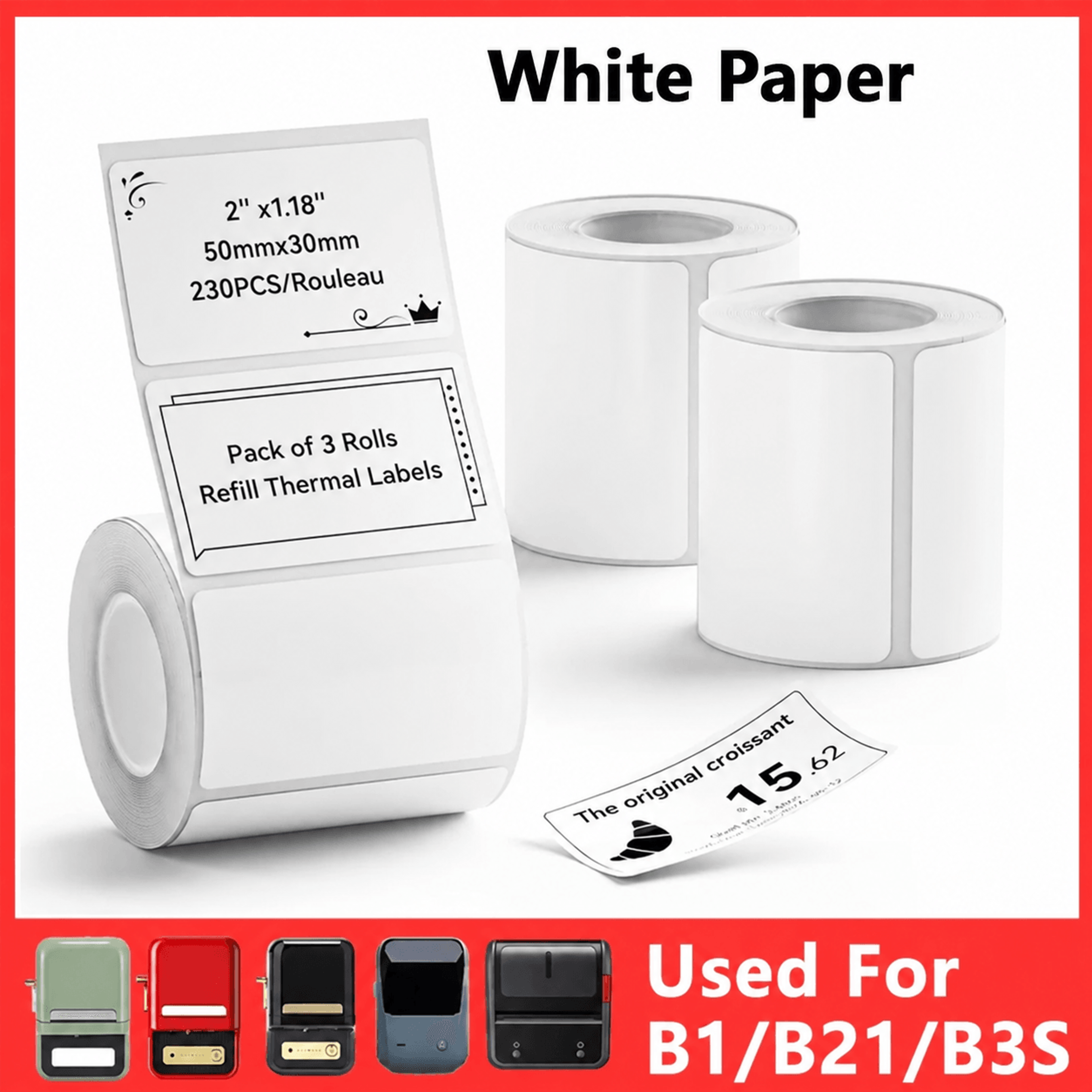 thermal label refill – white stickers for b1, b21 & b3s label printers ideal for holiday gift tags & home organization
