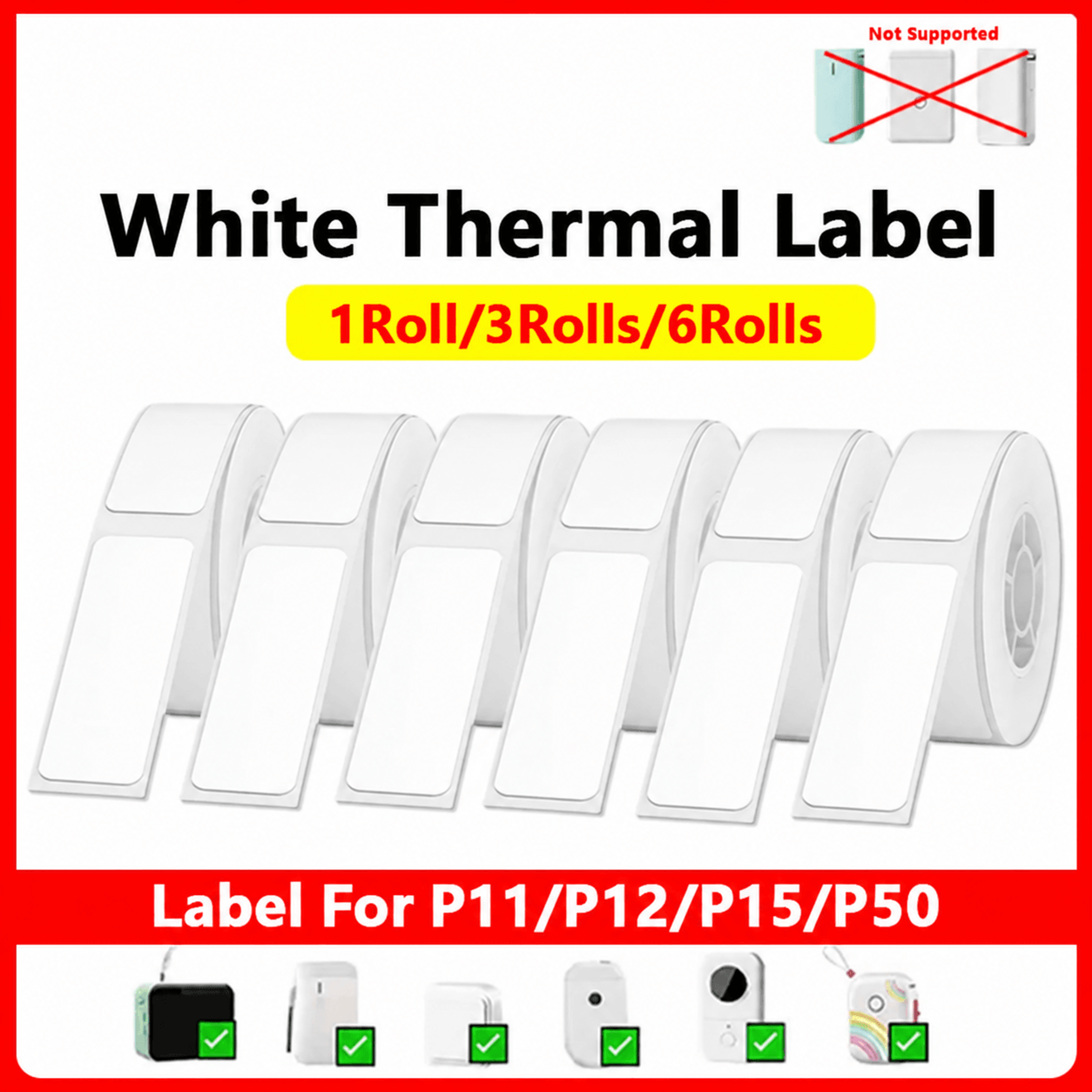 white thermal labels – self-adhesive sticker rolls for p11, p12, p15, d30, m11 & q2 printers for home & office labeling