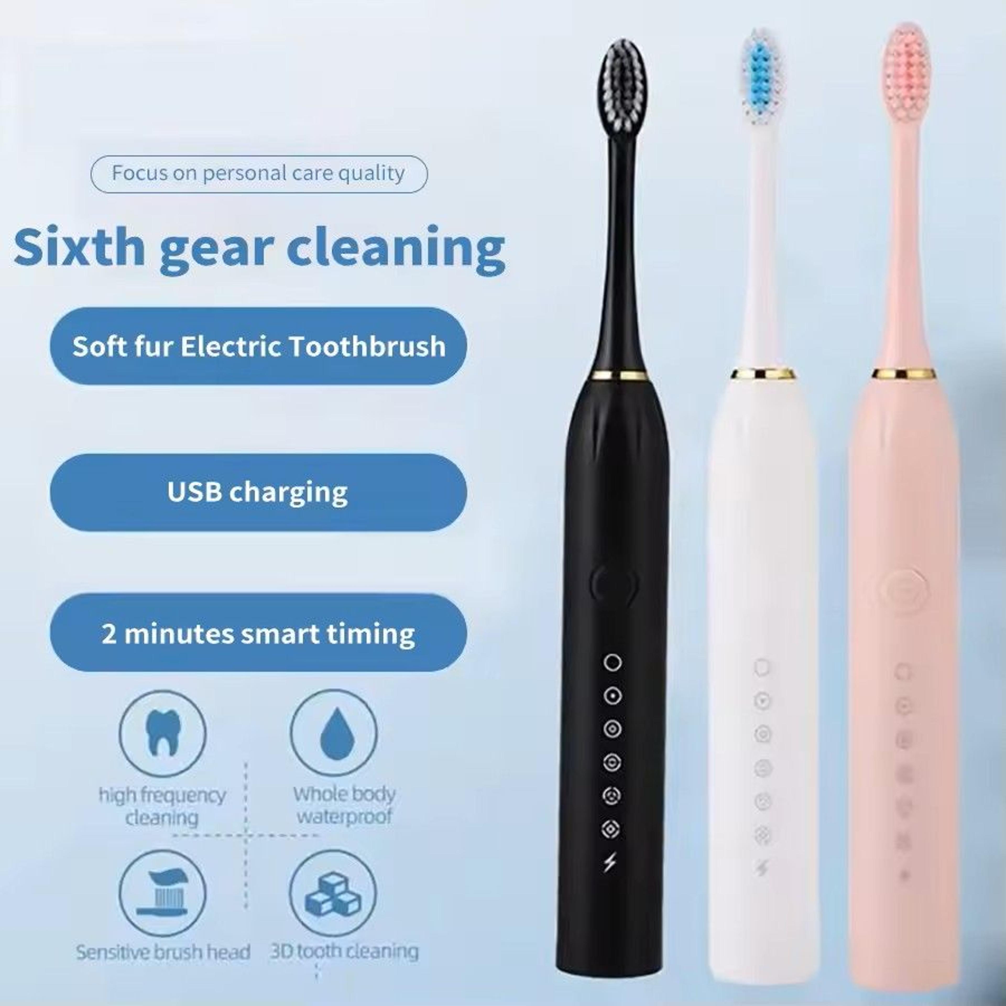 ultrasonic smart sonic electric toothbrush set – adult, soft brush, travel kit