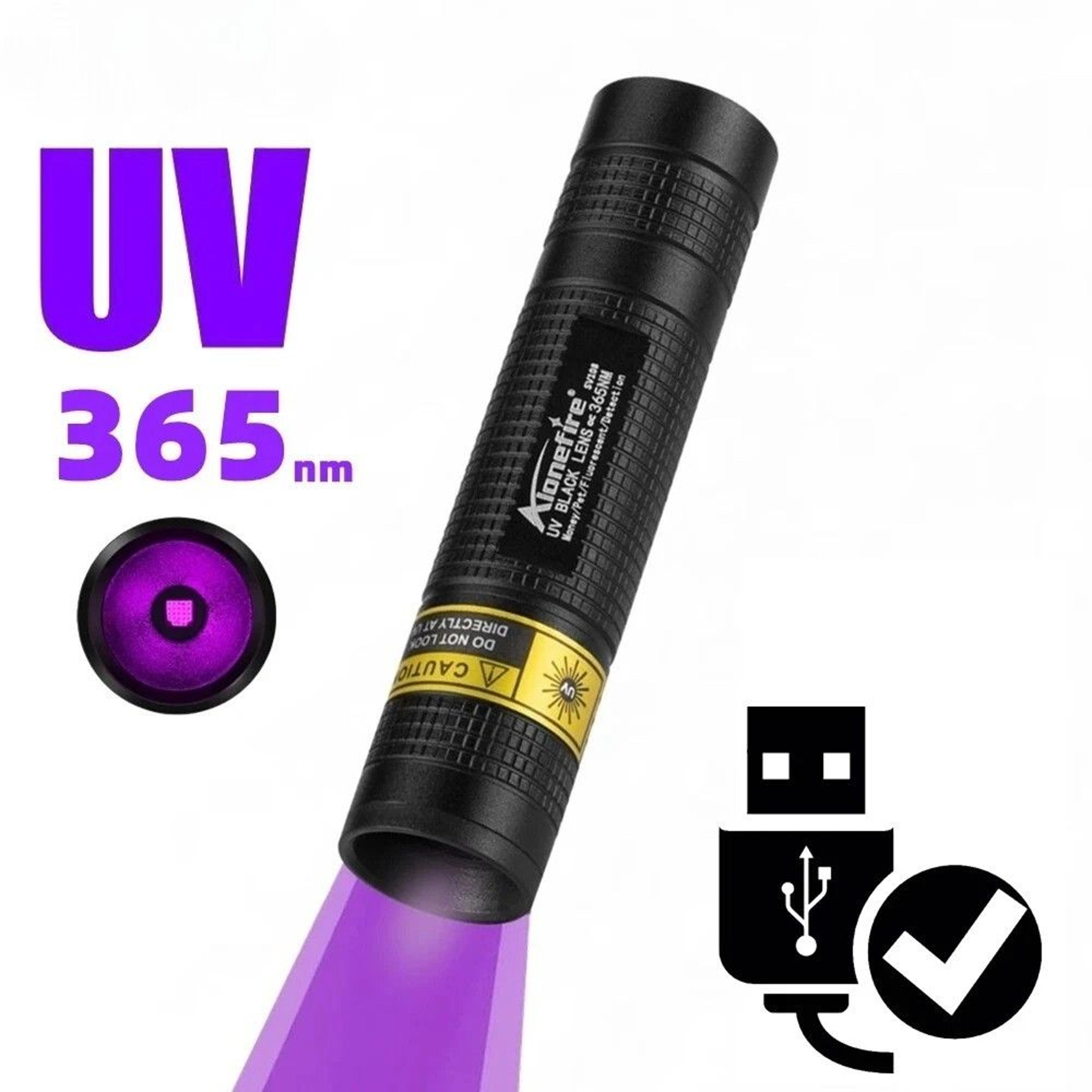 365nm mini uv blacklight flashlight – usb rechargeable | detect pet stains, scorpions, money marks, minerals & more