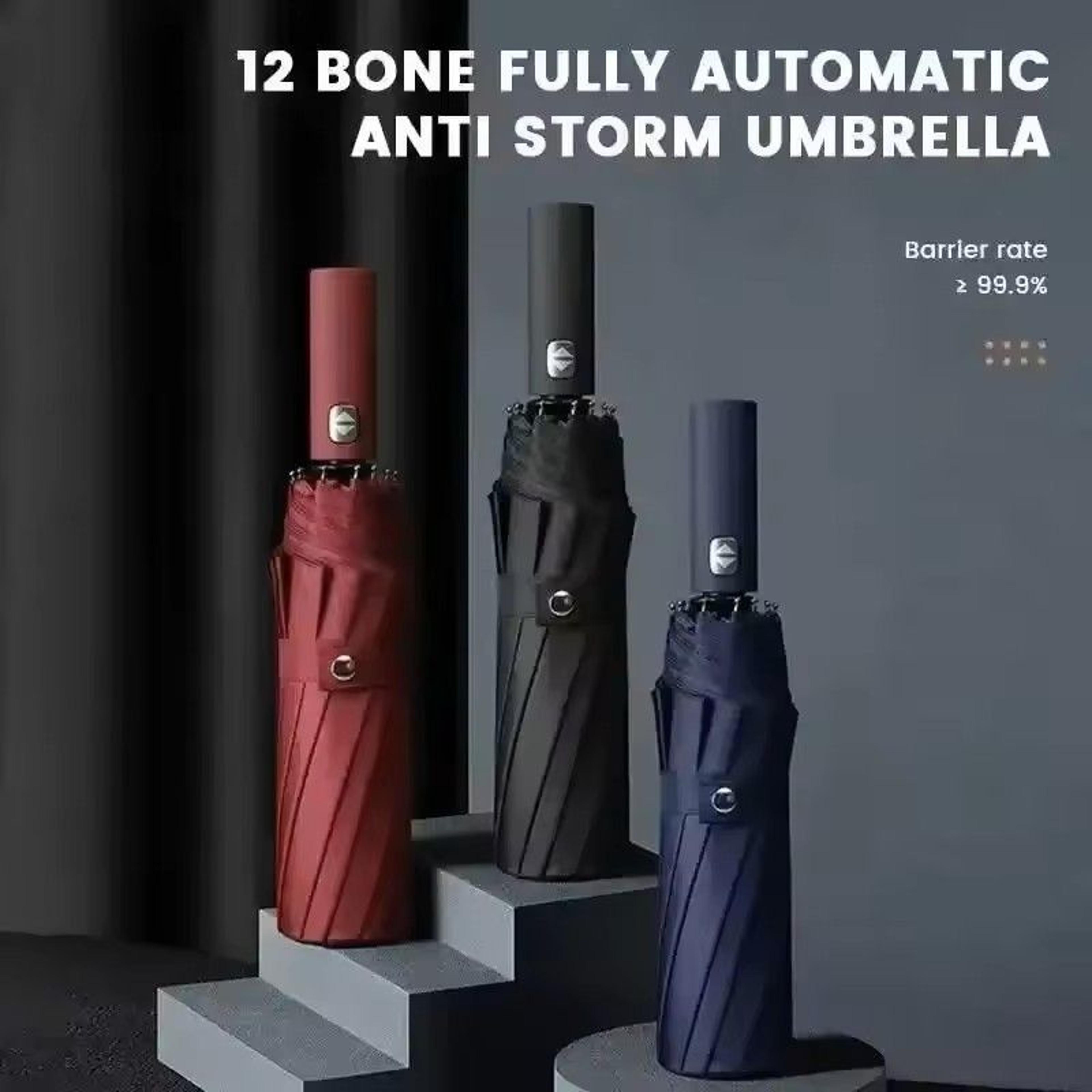 12-rib automatic uv-protection umbrella – heavy-duty windproof & foldable sun/rain umbrella