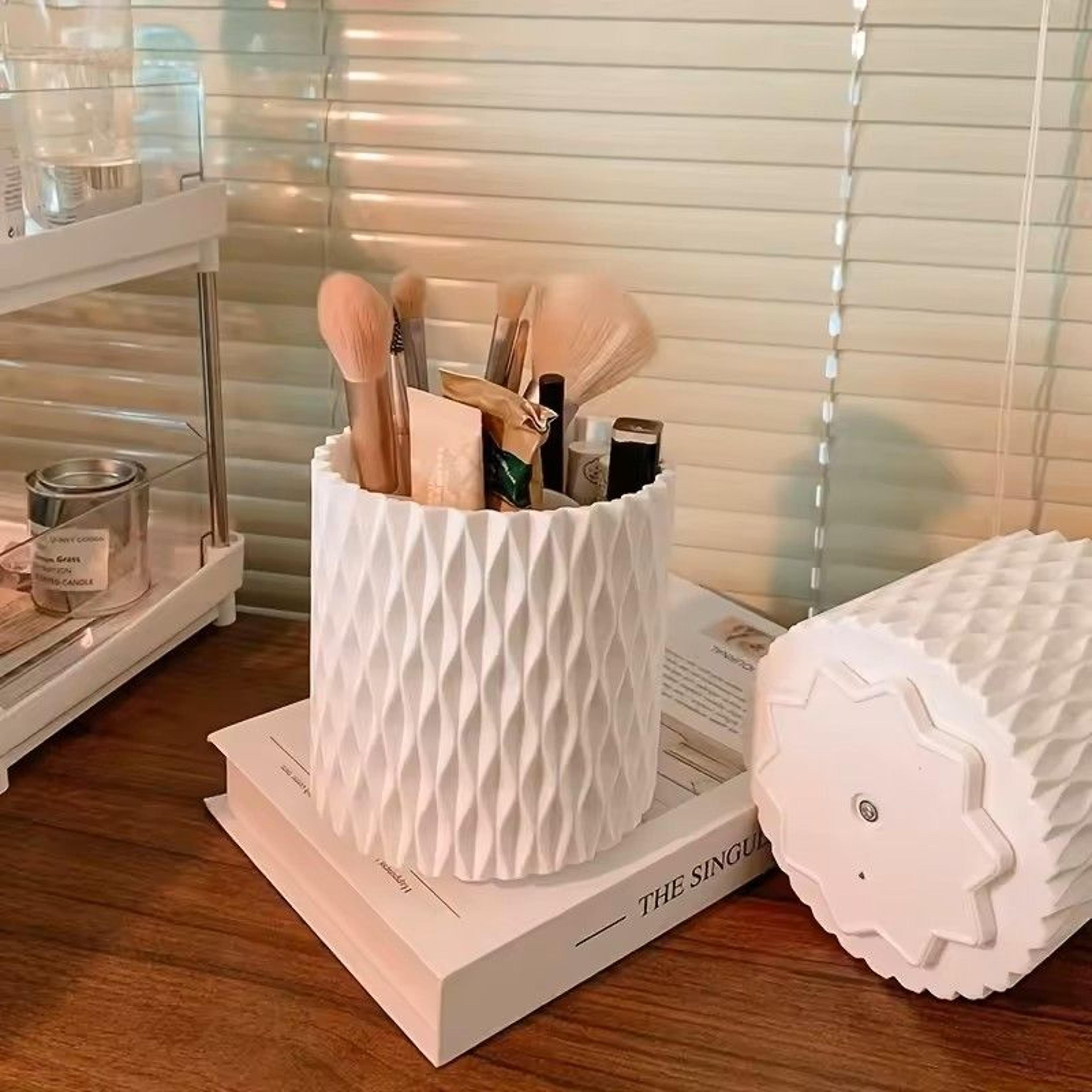 360degrees rotating desktop cosmetic storage box – makeup & skincare organizer with multi-section design