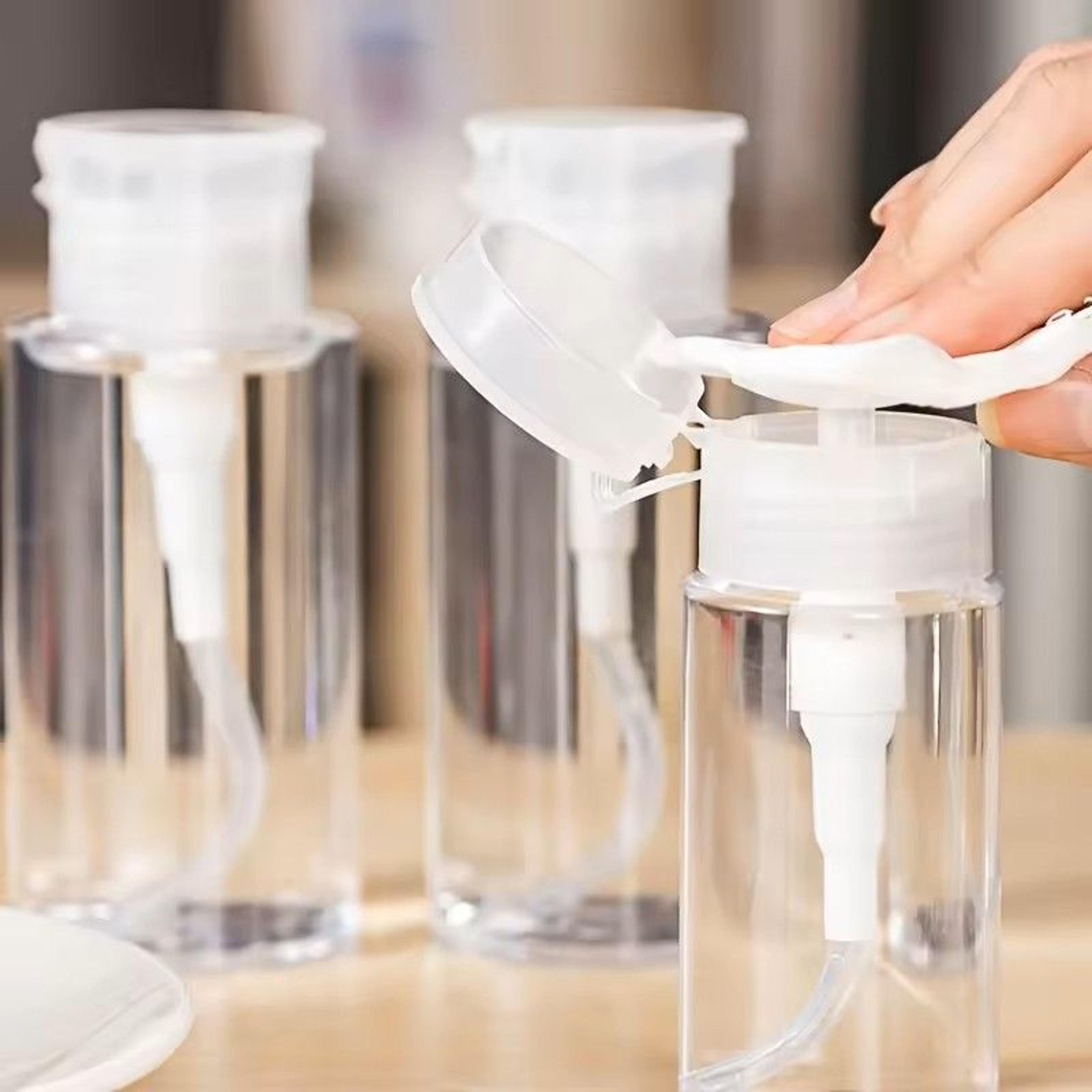 transparent push-down pump bottle – refillable dispenser for makeup, nail polish remover & travel use