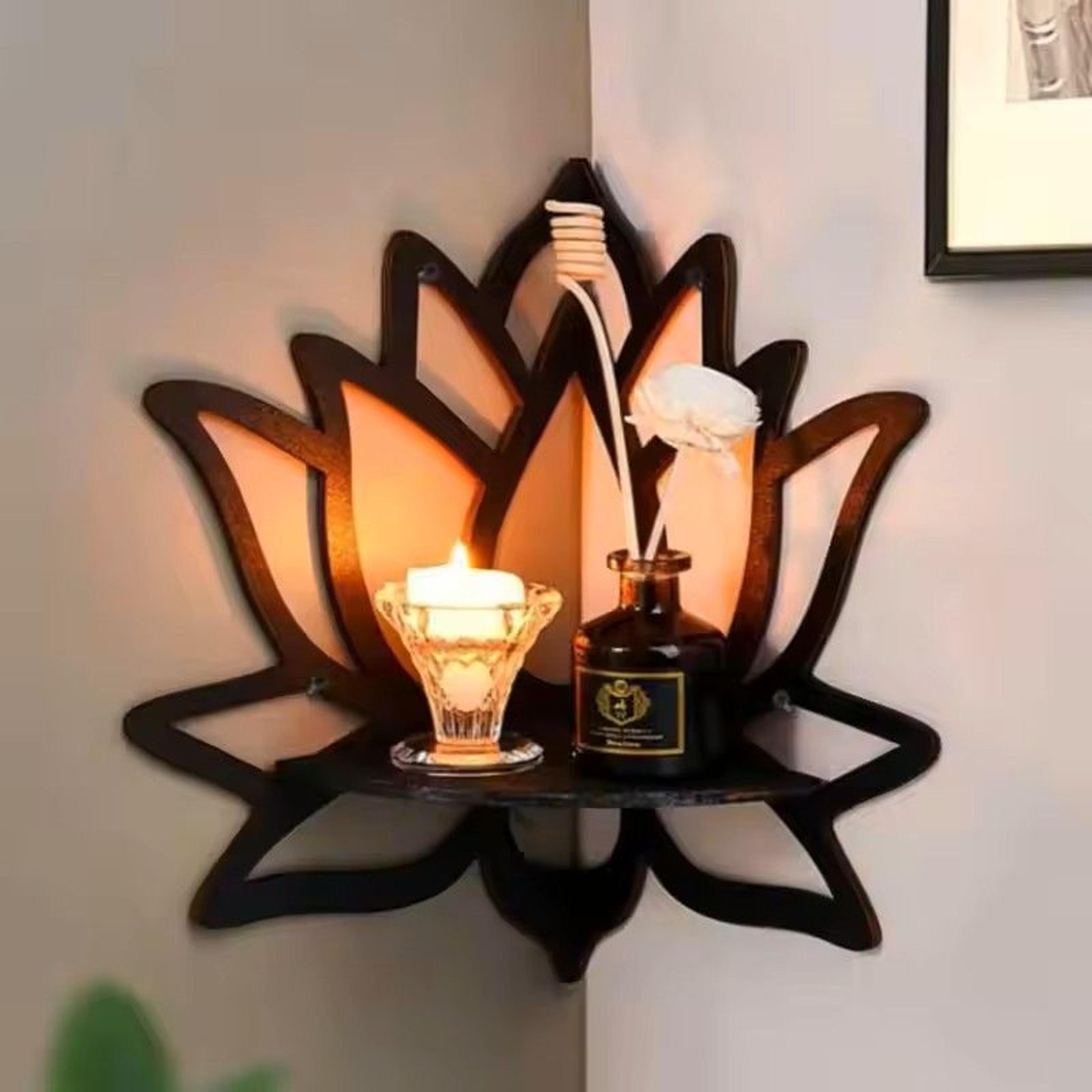 wooden lotus hollow decorative rack – aromatherapy organizer & candle holder (wall-mounted corner shelf)