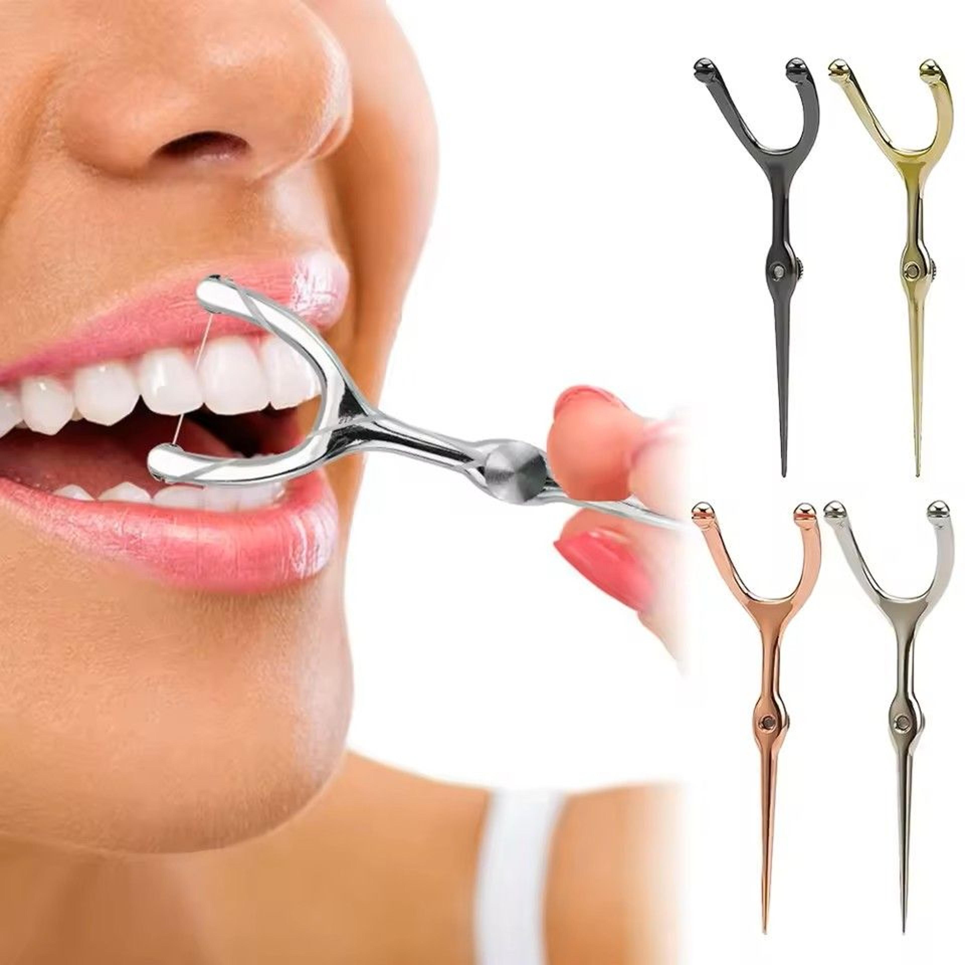 stainless steel toothpick and reusable y shape flossing holder portable eco friendly teeth cleaning tool set