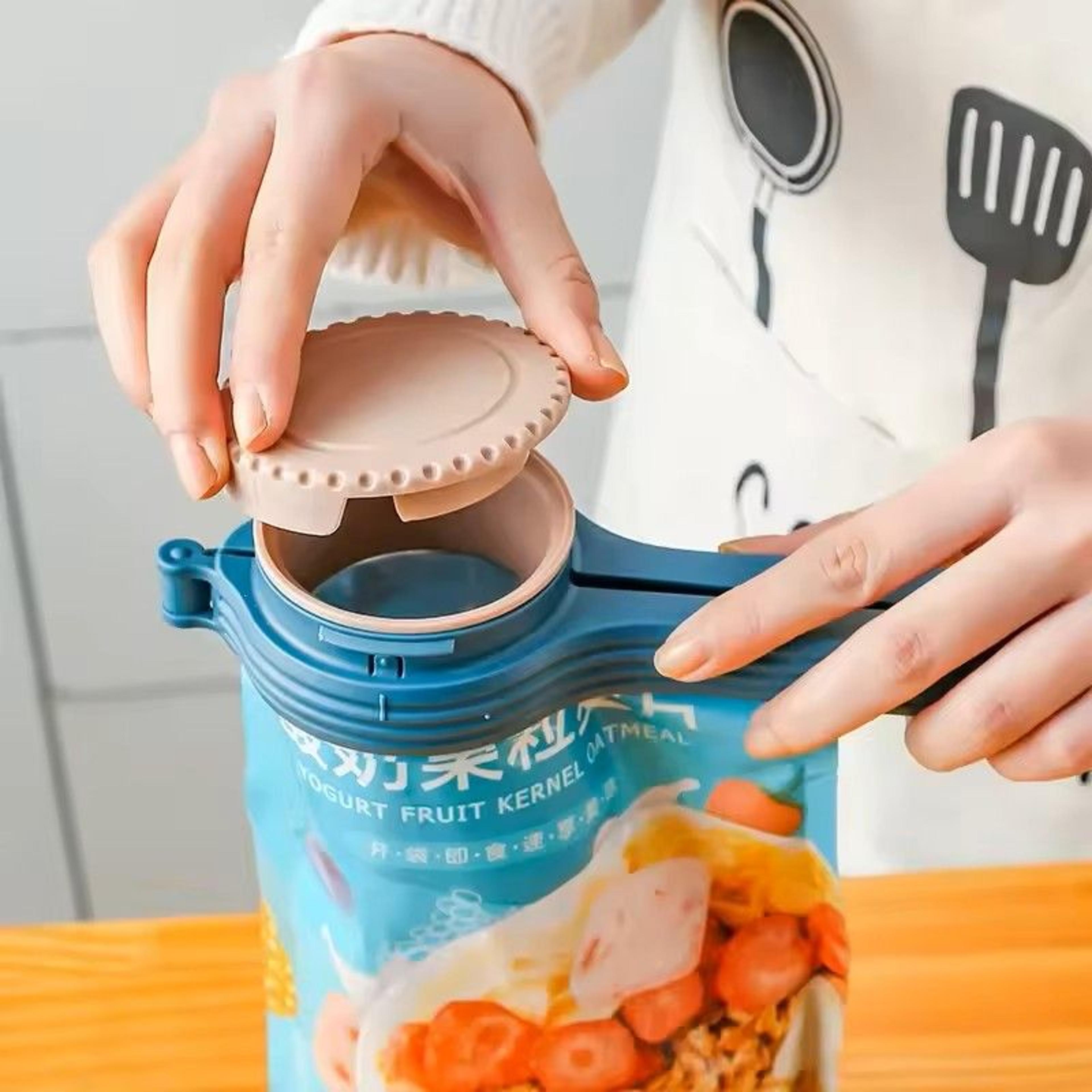 food storage bag sealing clip with pour spout plastic cap sealer clip for snacks candy and kitchen organization