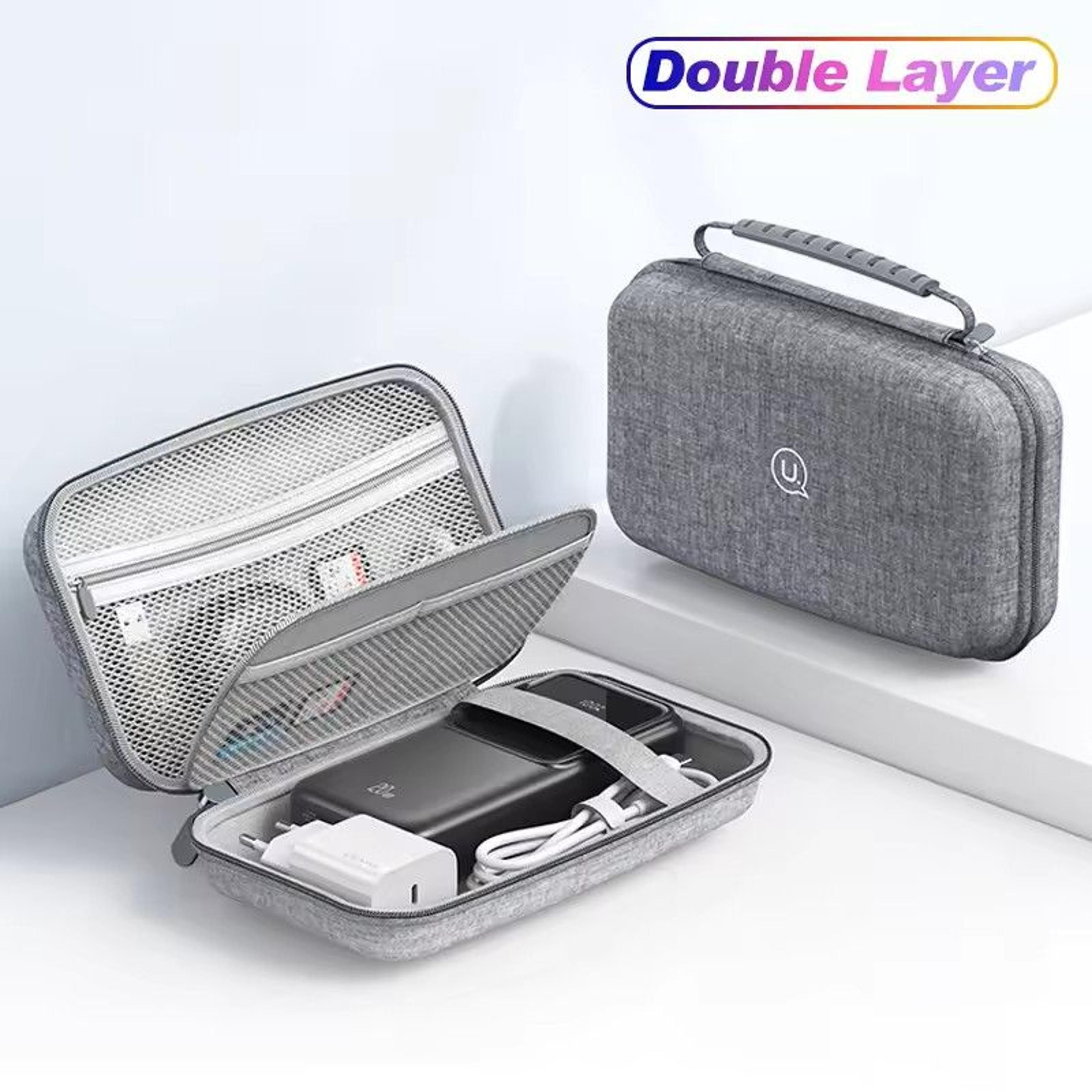 waterproof double layer electronics organizer bag – travel cable cord storage pouch