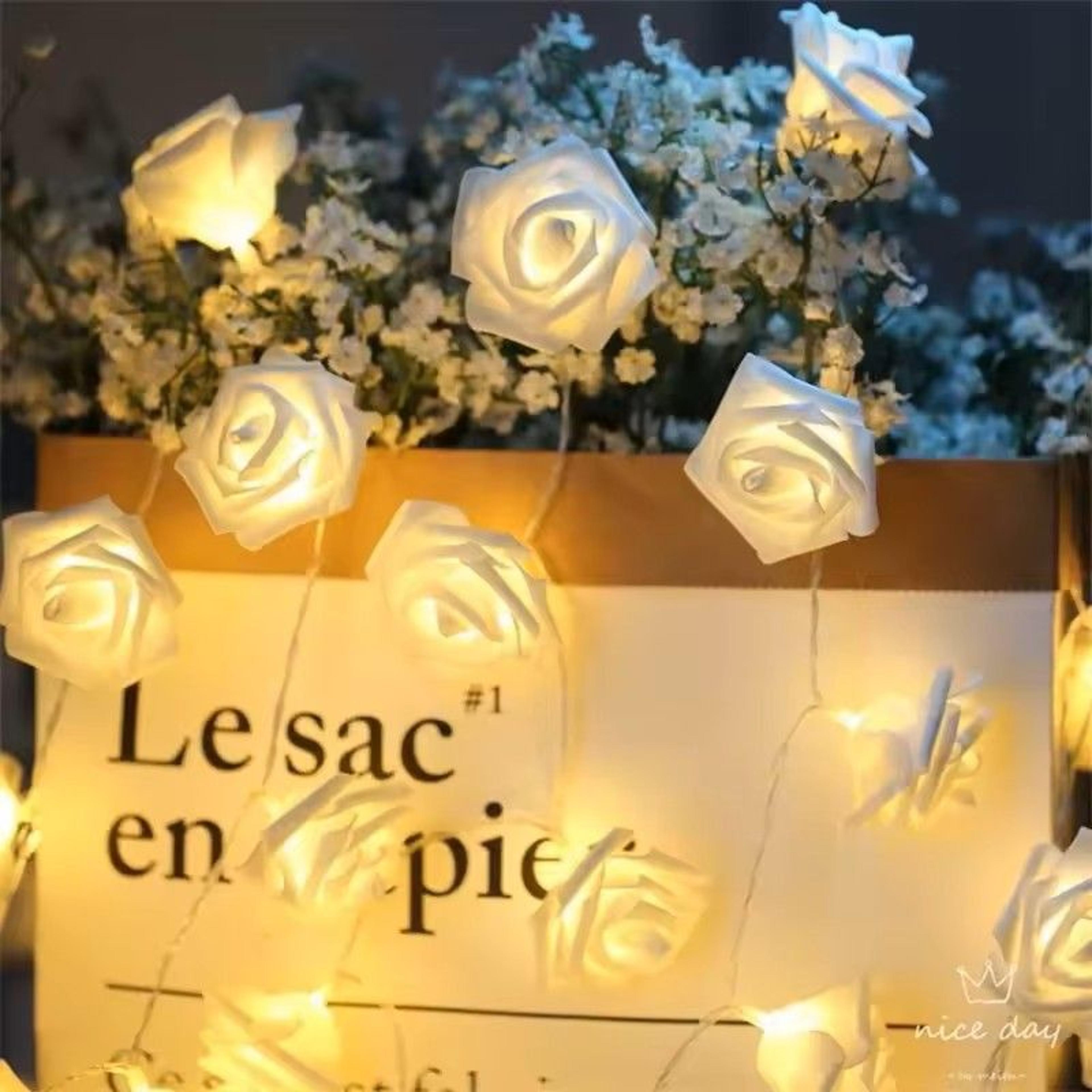 white rose flower string lights