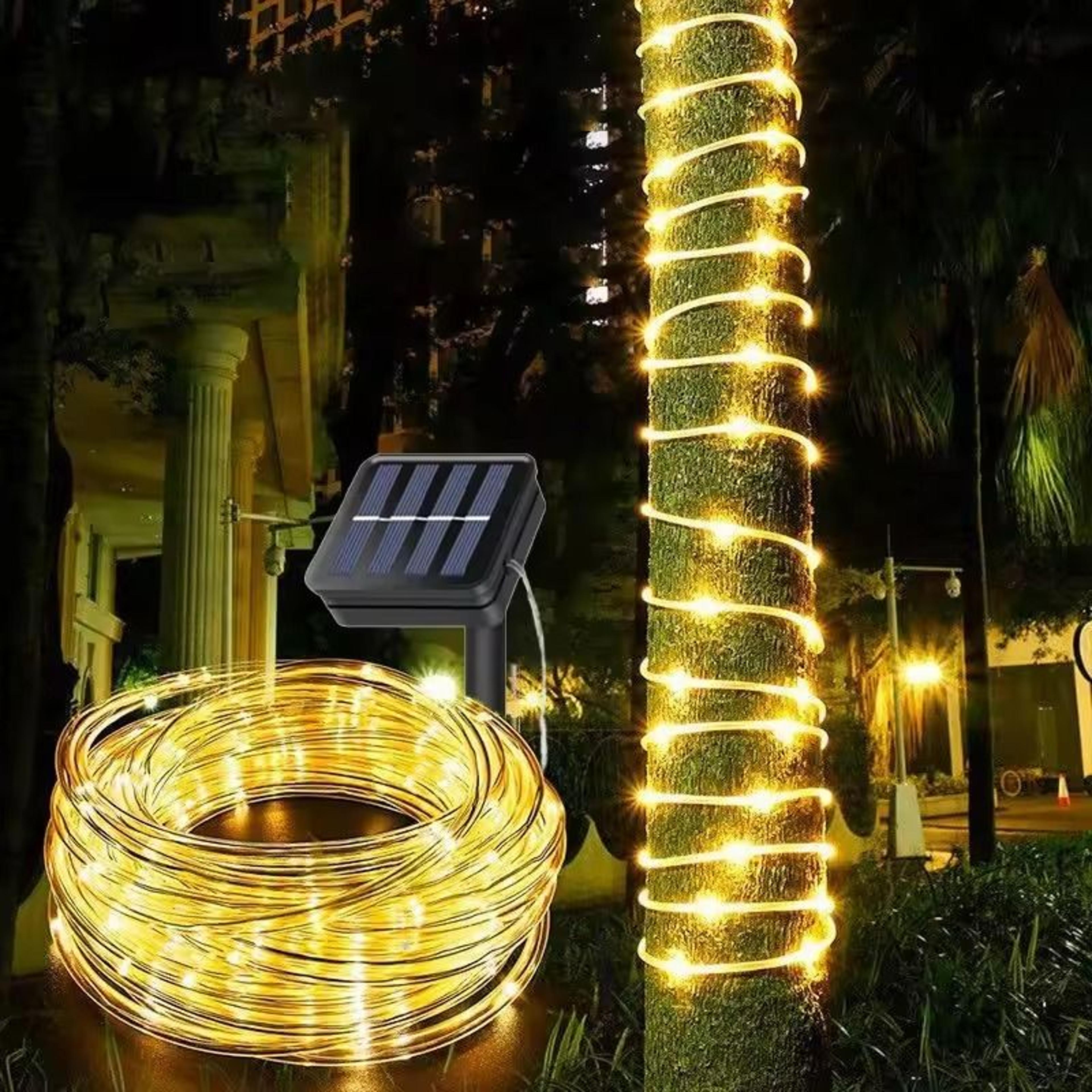 100-led solar tube string light warm white outdoor garden light