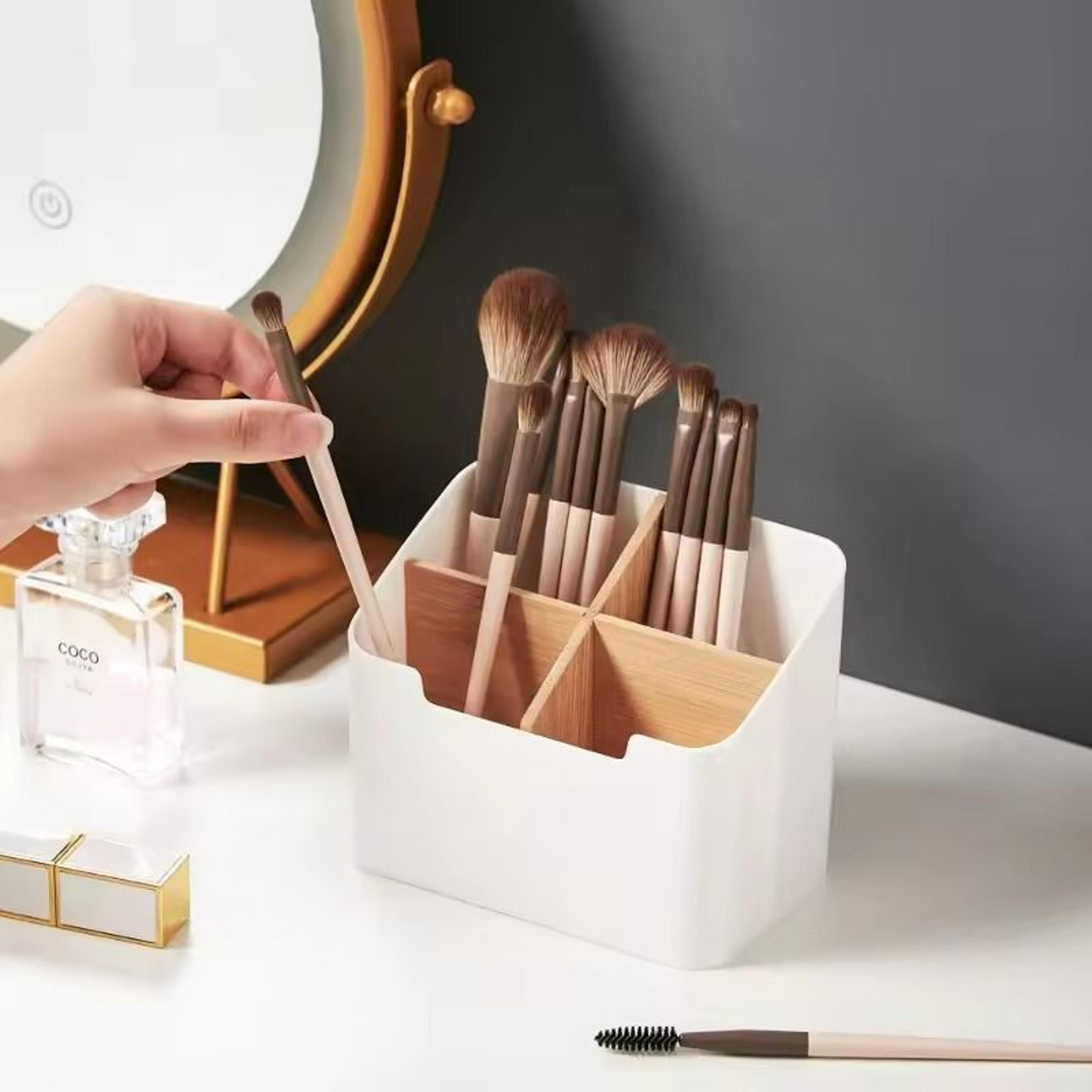 multifunctional bamboo desktop organizer with compartments