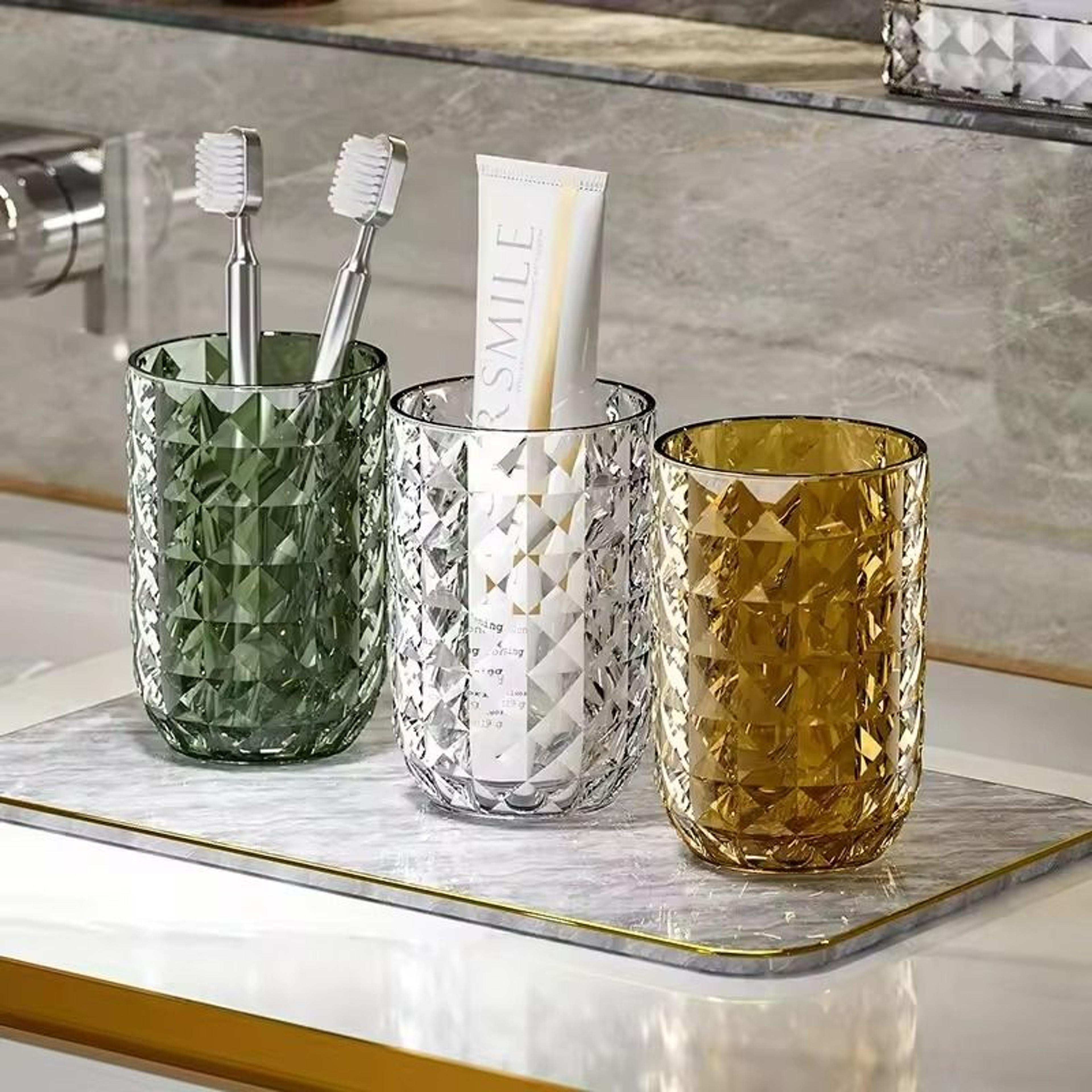light luxury transparent mouthwash cup with glacier pattern – toothbrush cup for home & couples