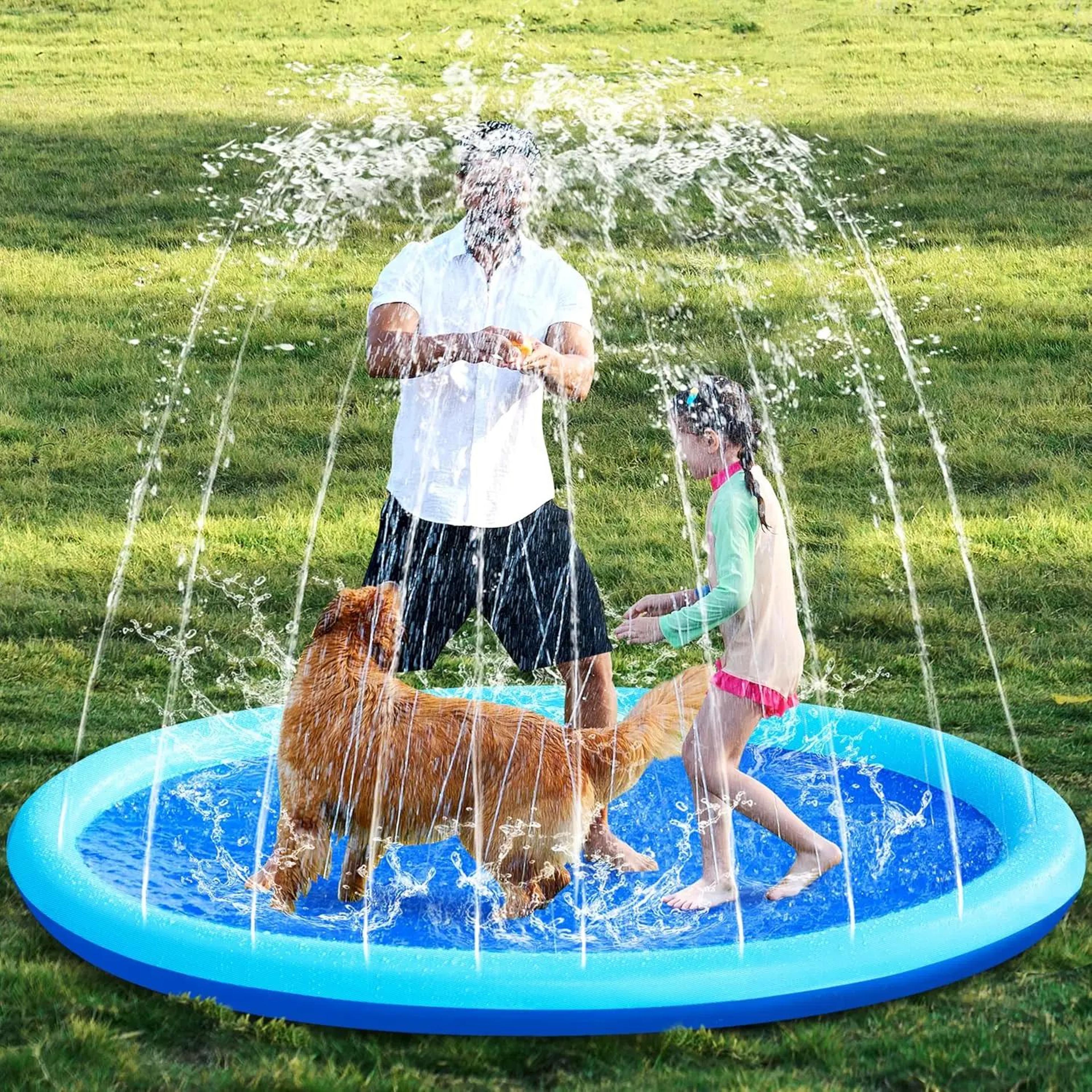 non-slip splash pad for kids & dogs – thickened summer sprinkler play mat (100/170cm)