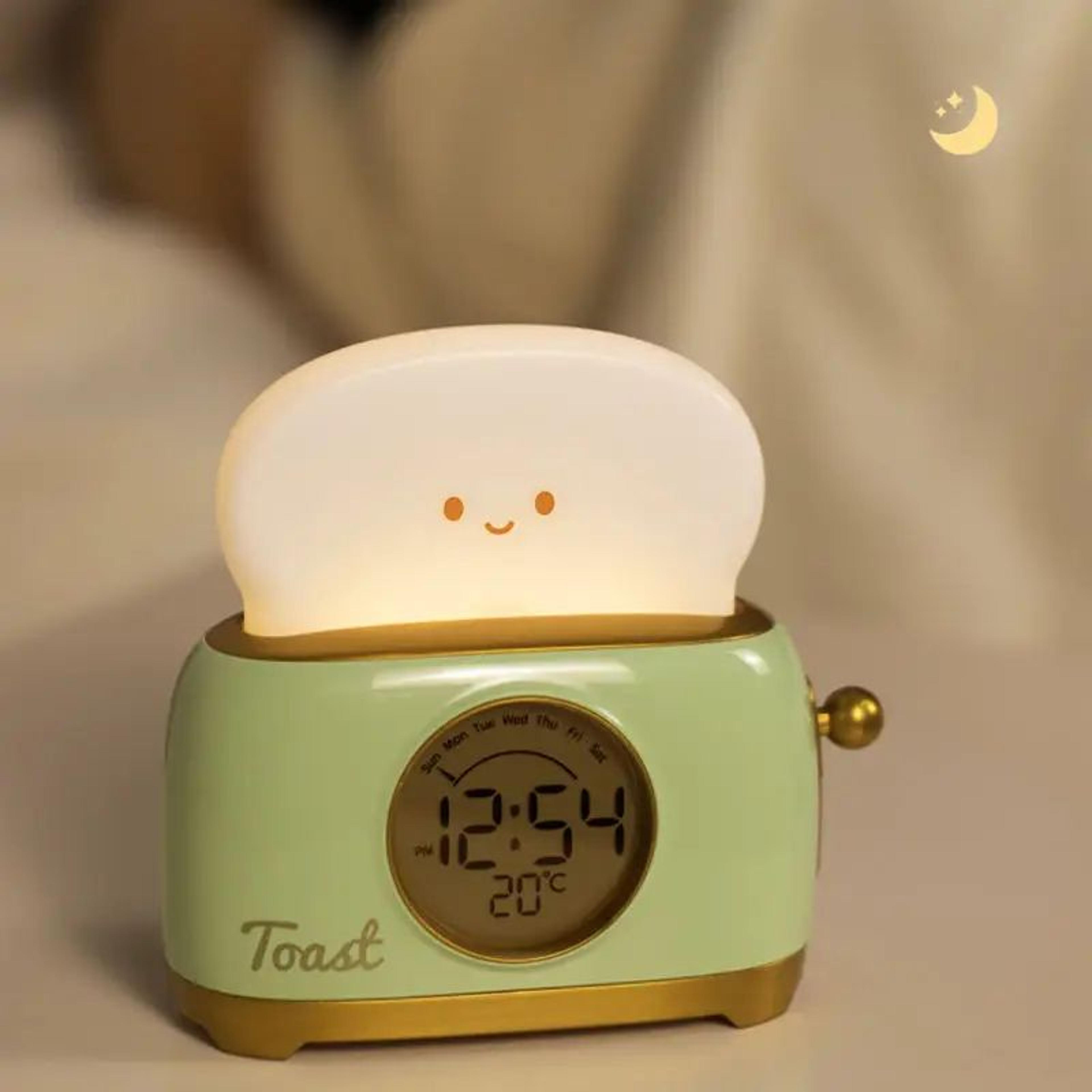 kawaii toaster digital alarm clock with led night light & touch control