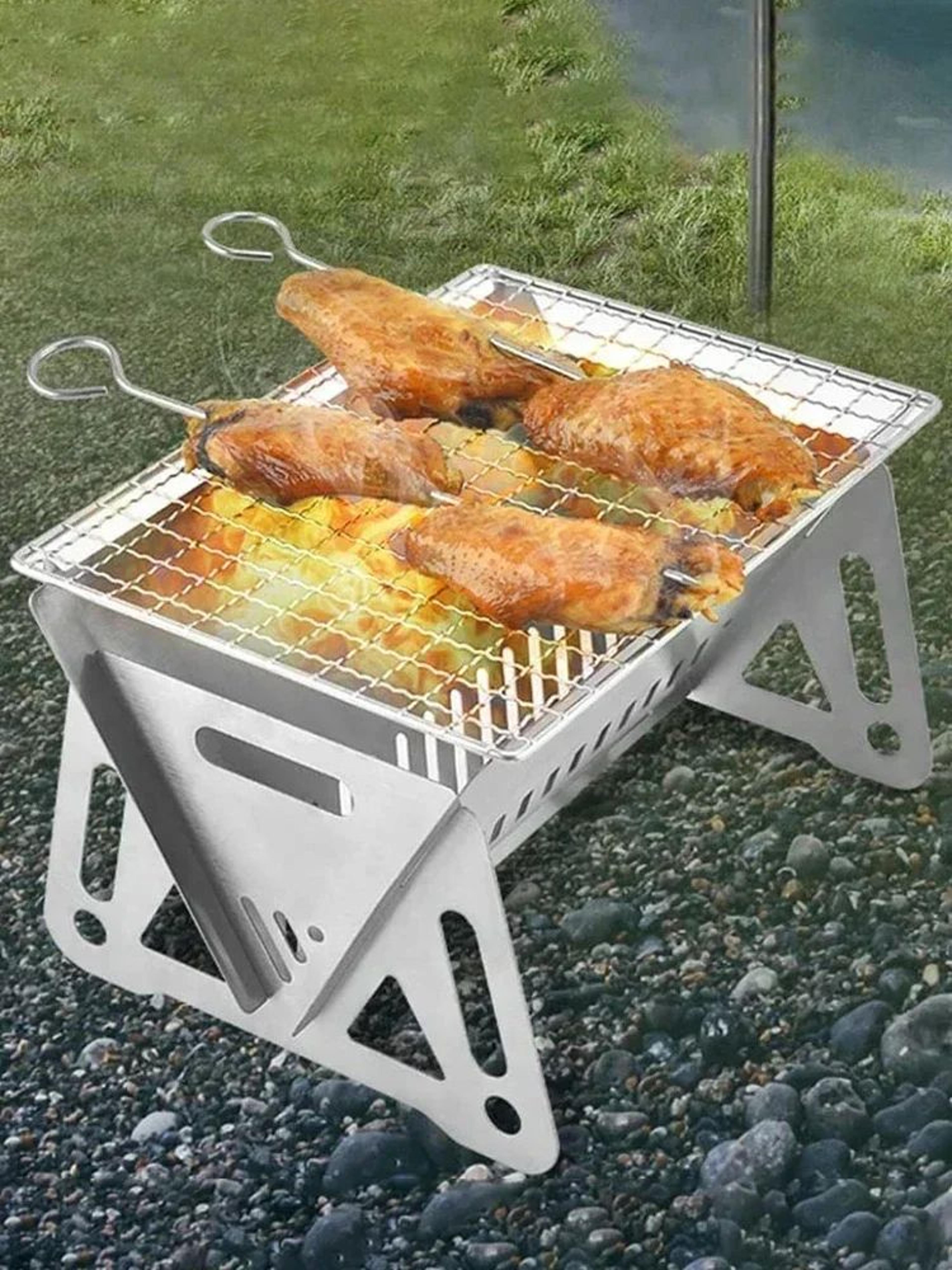 portable mini charcoal grill – stainless steel folding bbq grill for outdoor camping & multifunctional cooking