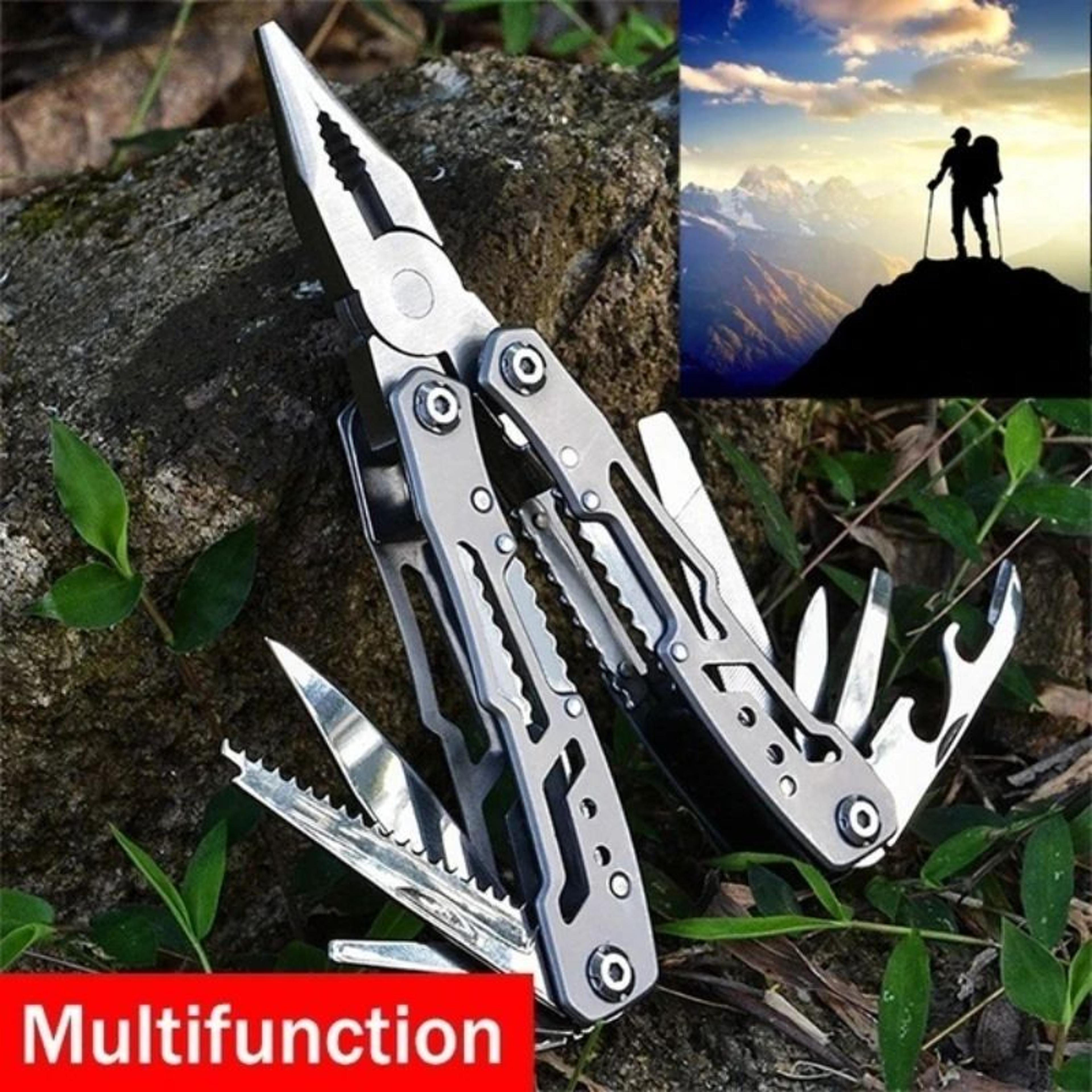 15-in-1 multi-tool folding pliers – creative outdoor camping survival tool with nylon carry bag